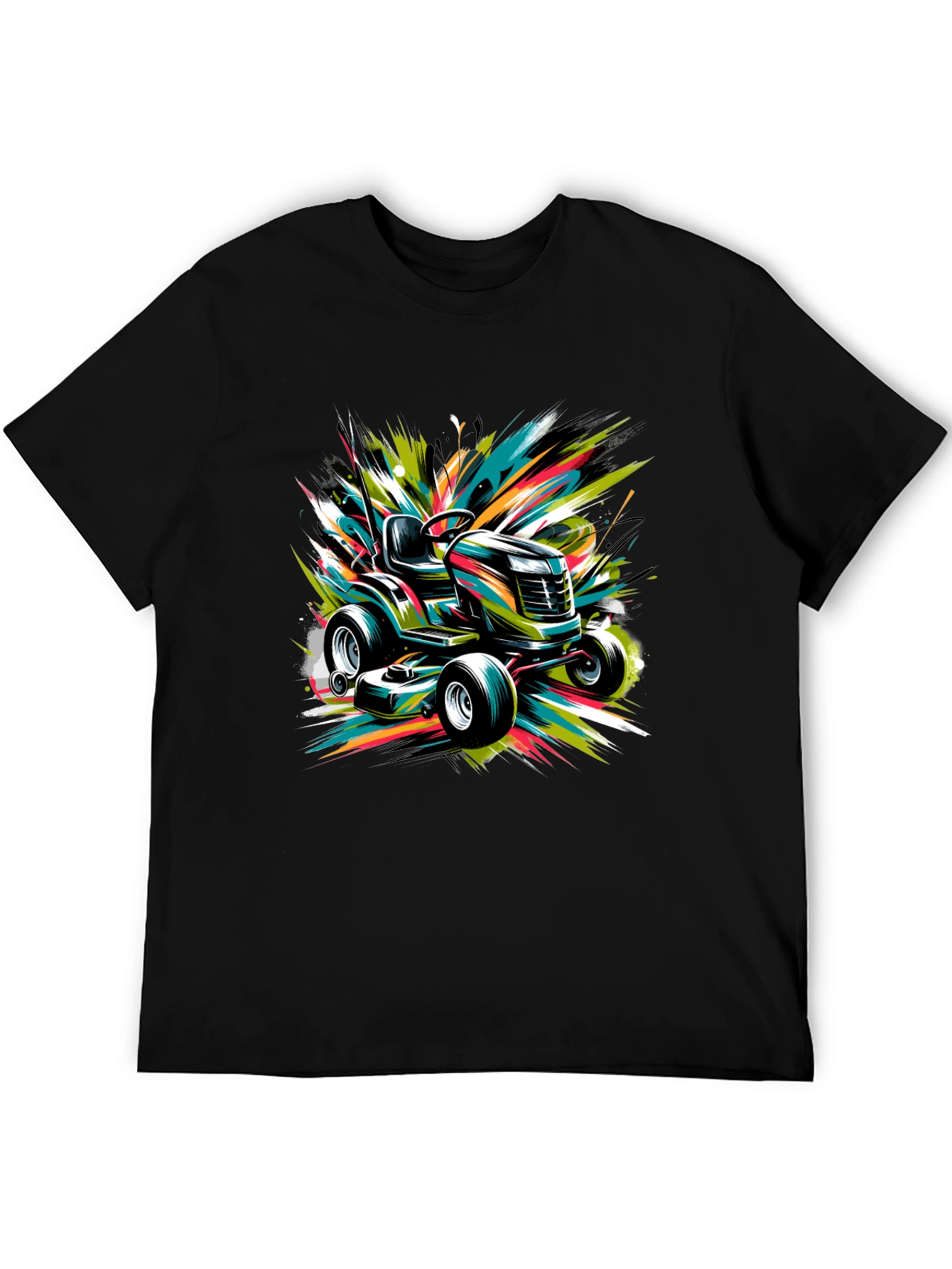 Black Vibrant Lawn Mower Graphic Tee view 5