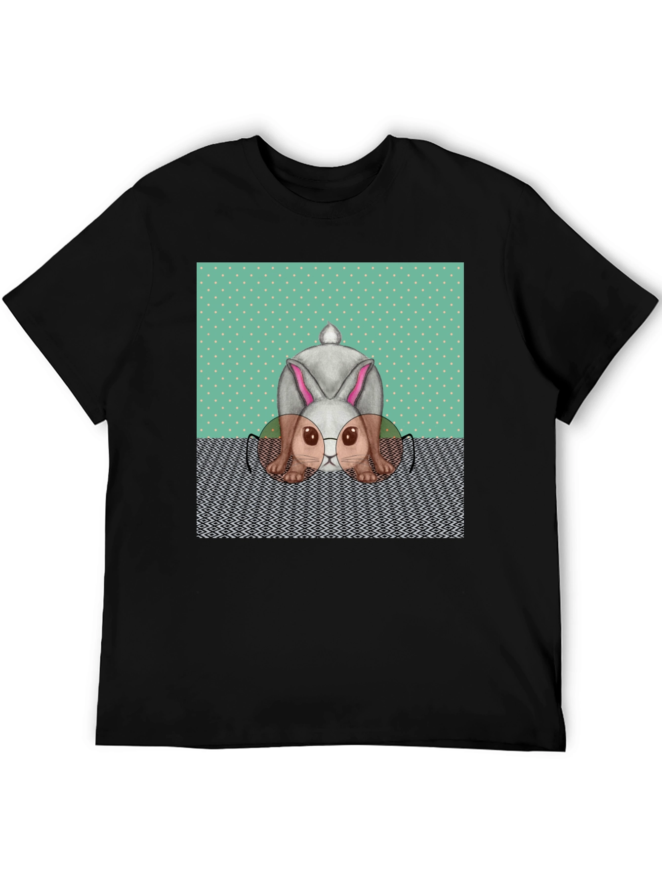 Black Funny Bunny T-Shirt - Reading Rabbit Design view 5