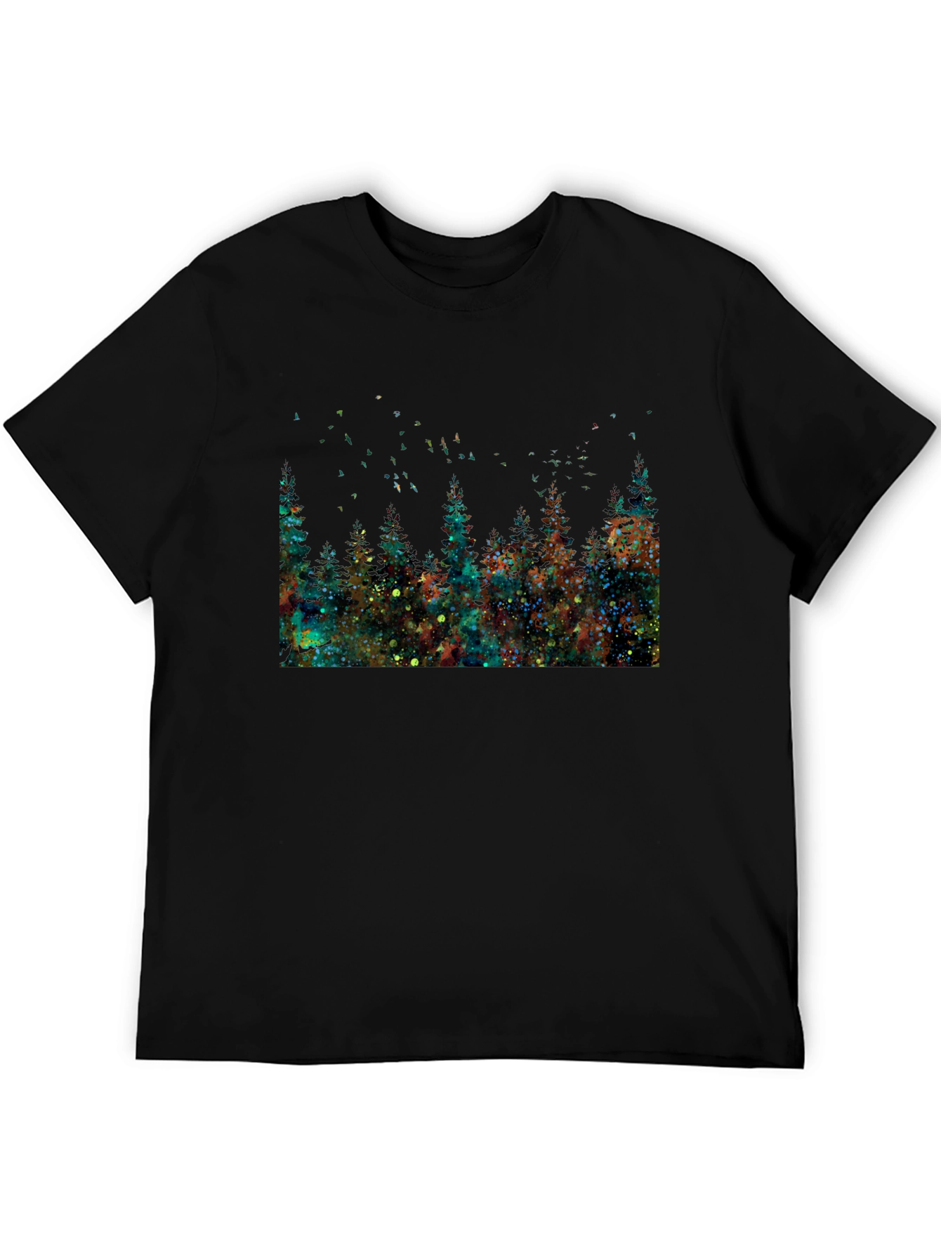 Black Watercolor Forest Black T-Shirt view 5