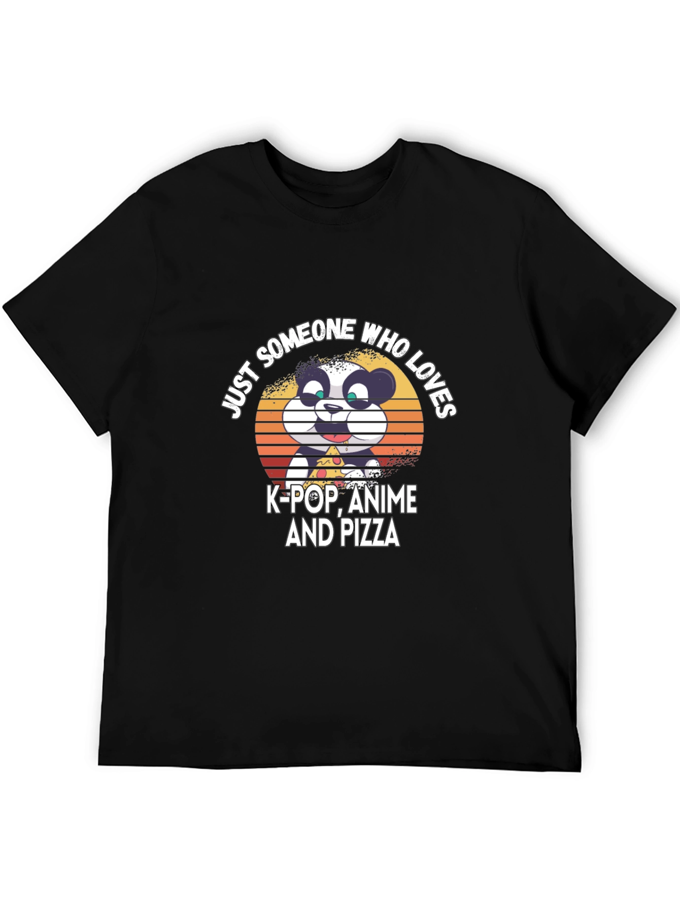 Black K-Pop Anime Pizza Panda Graphic T-Shirt view 5