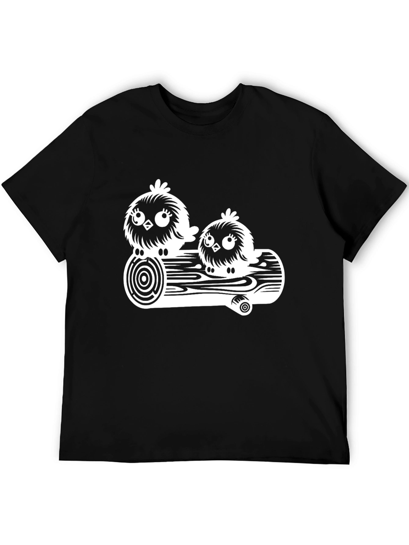 Black Cute Bird on a Log Graphic T-Shirt view 5