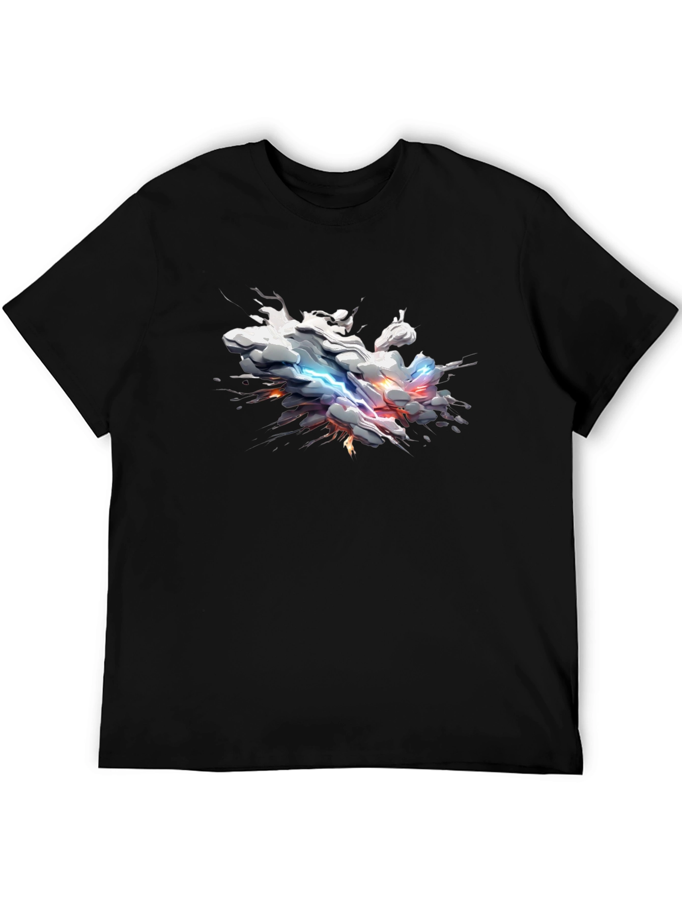 Black Abstract Lightning Cloud Graphic T-Shirt view 5