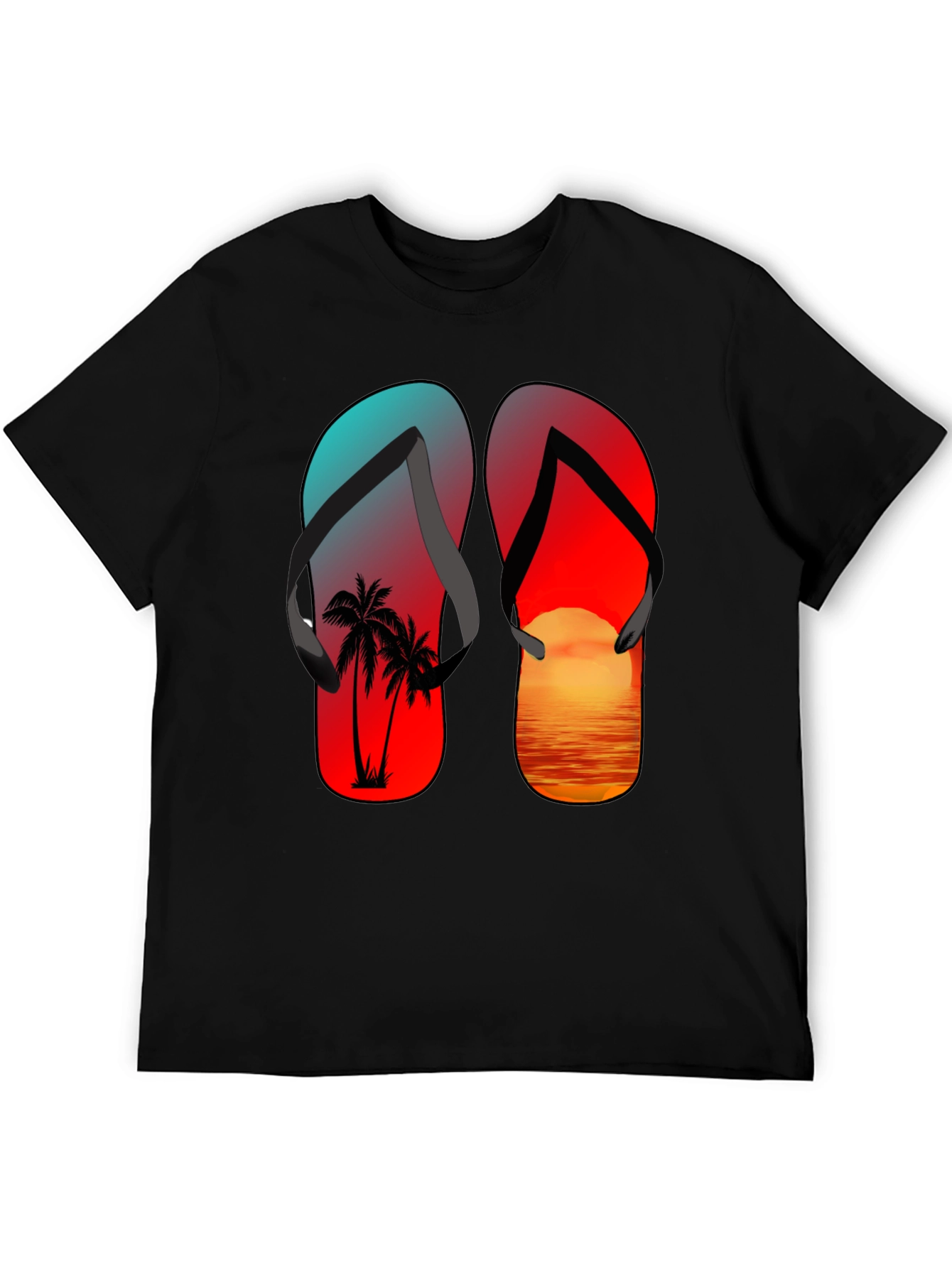 Black Tropical Flip Flop Sunset T-Shirt view 5