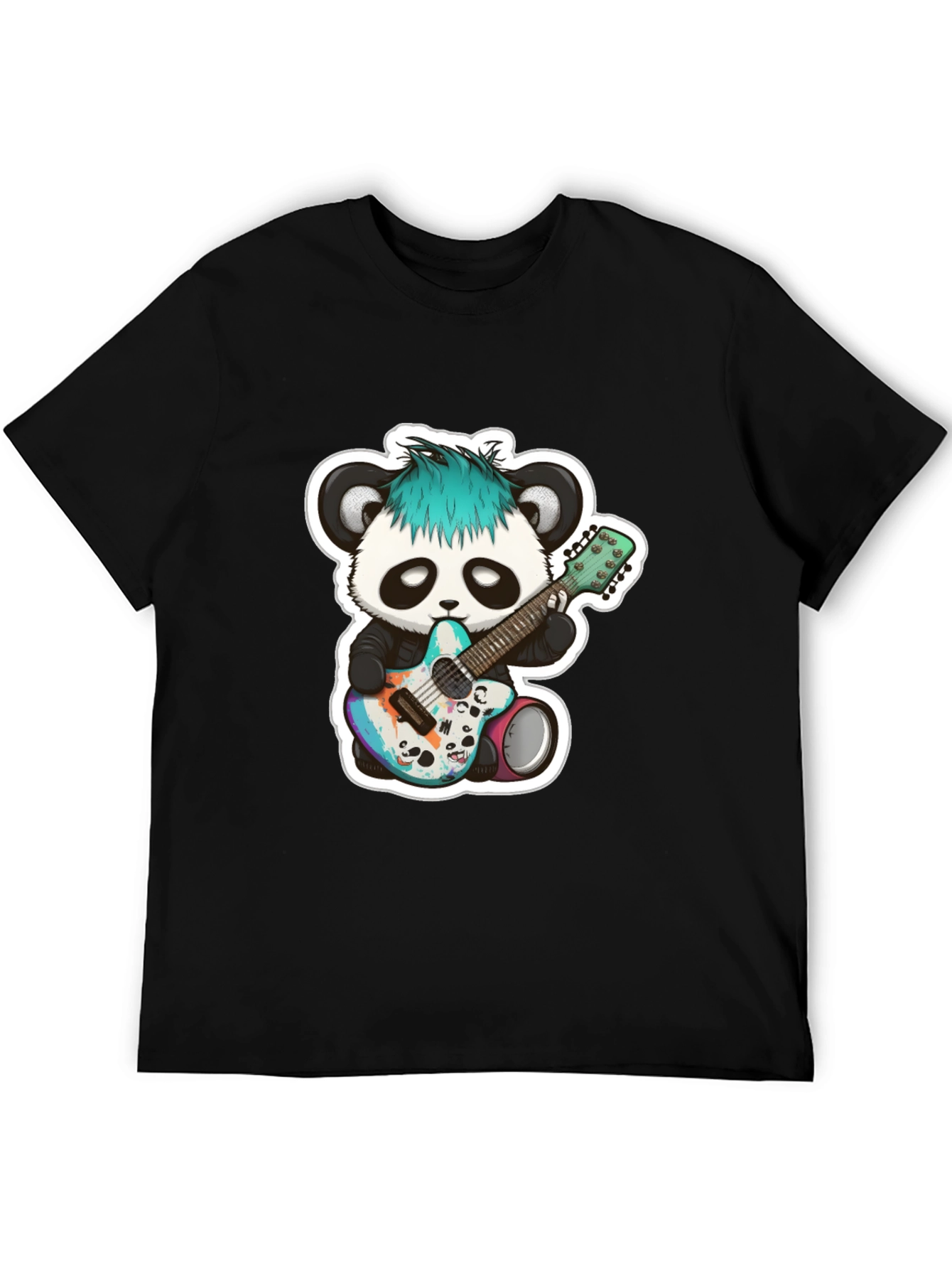 Black Cool Panda Guitarist Black T-Shirt view 5