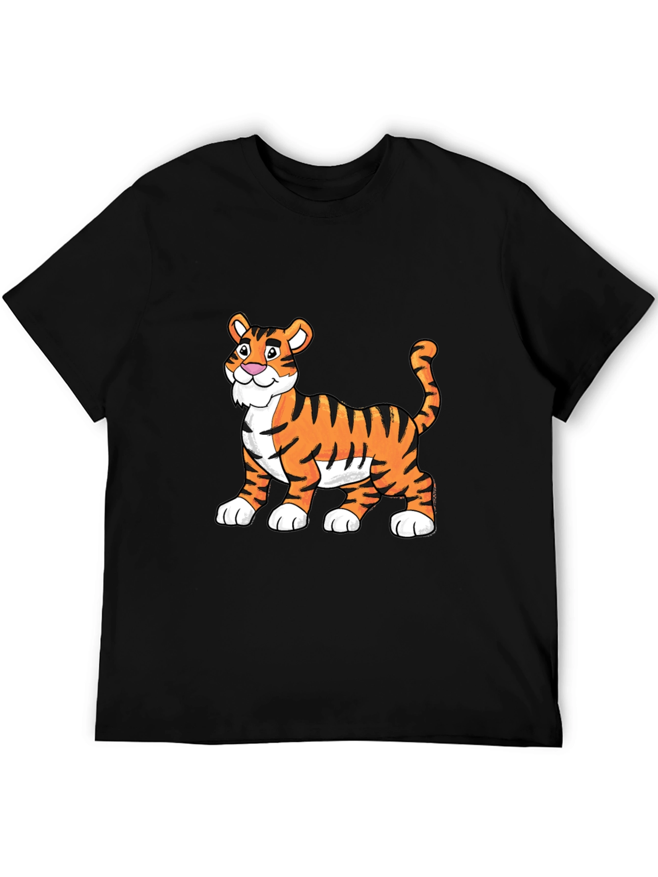Black Cartoon Tiger Graphic Tee - Soft Black Cotton view 5
