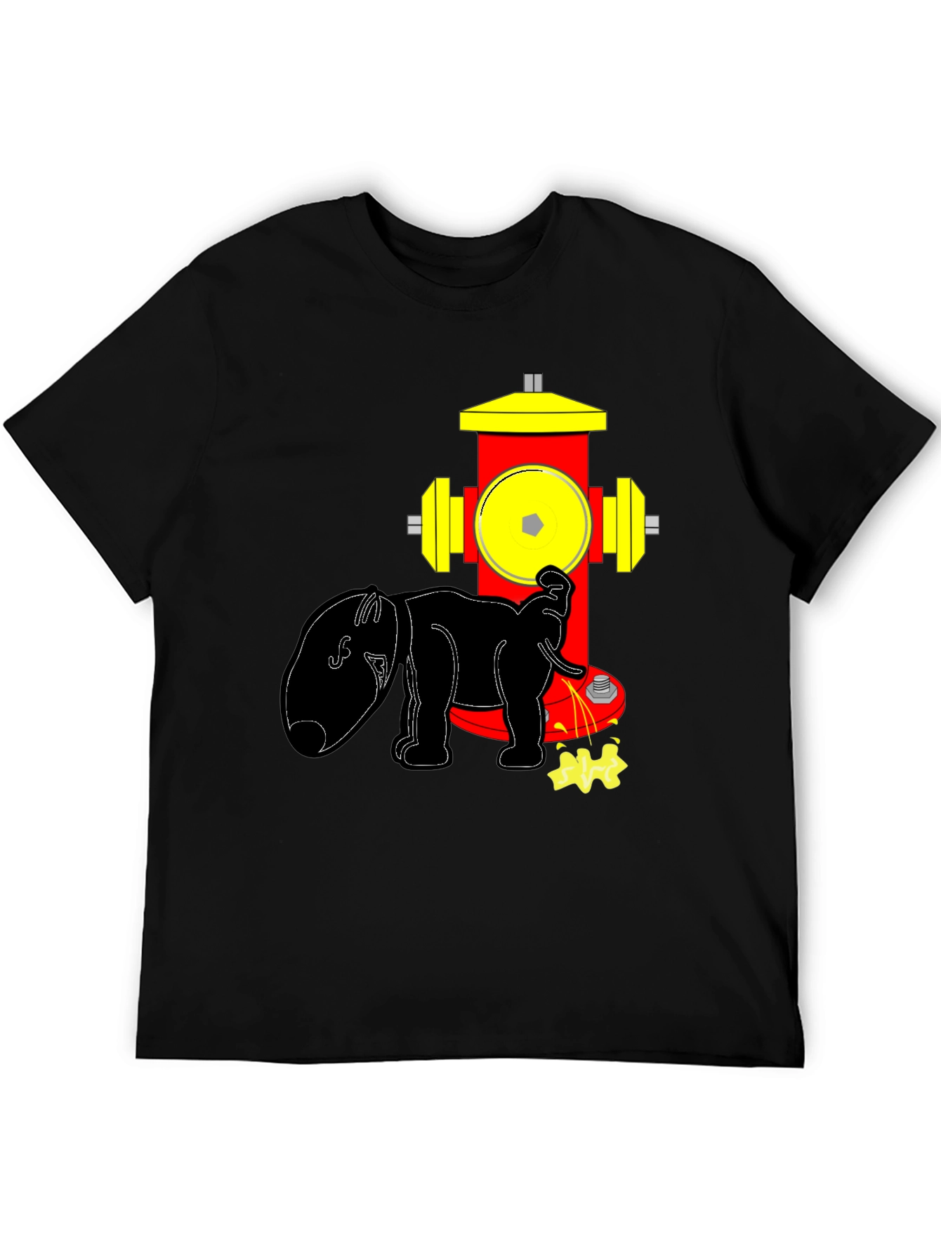Black Funny Elephant Peeing on Fire Hydrant Black T-Shirt view 5