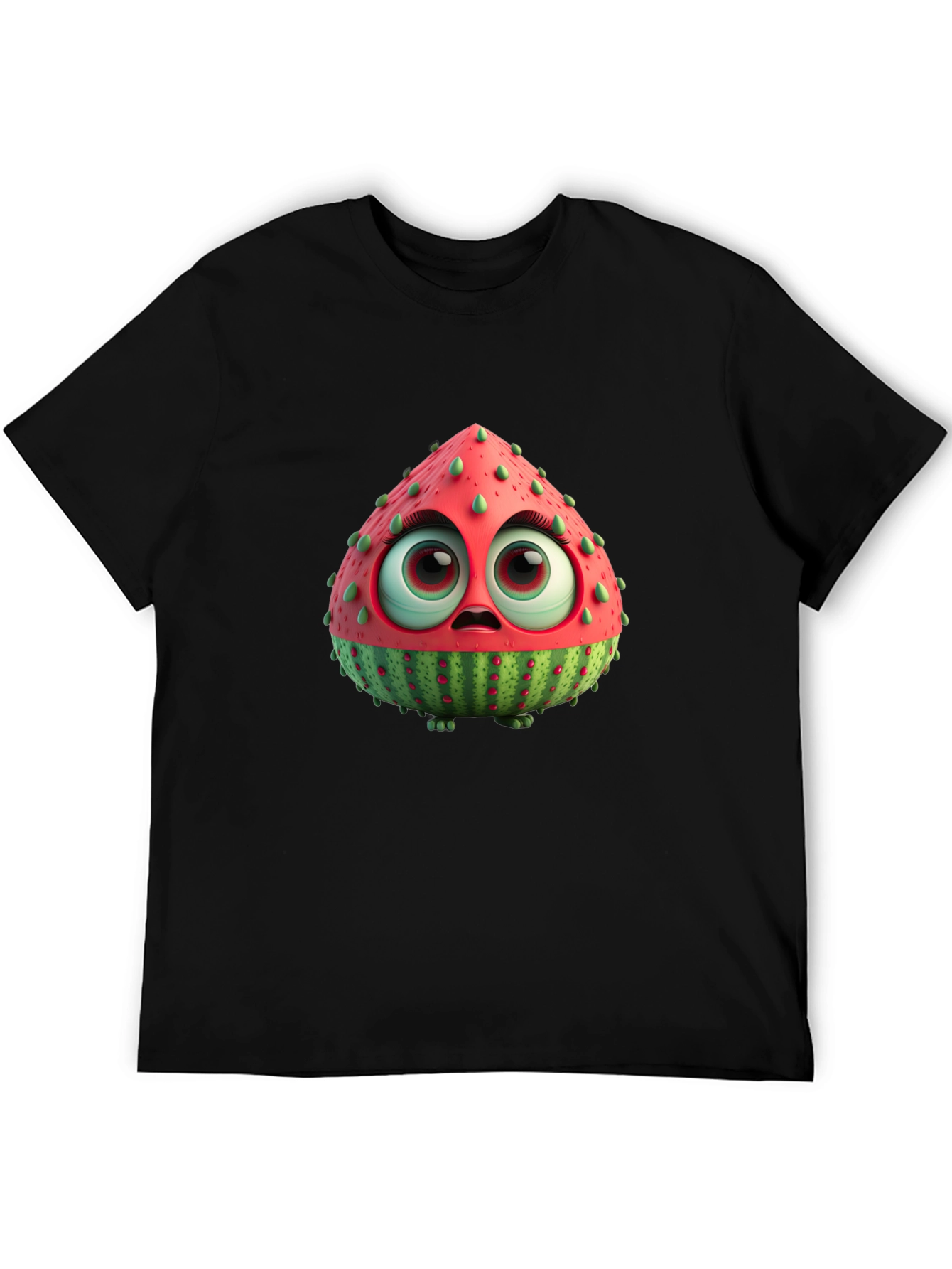 Black Cartoon Watermelon Character Black T-Shirt view 5