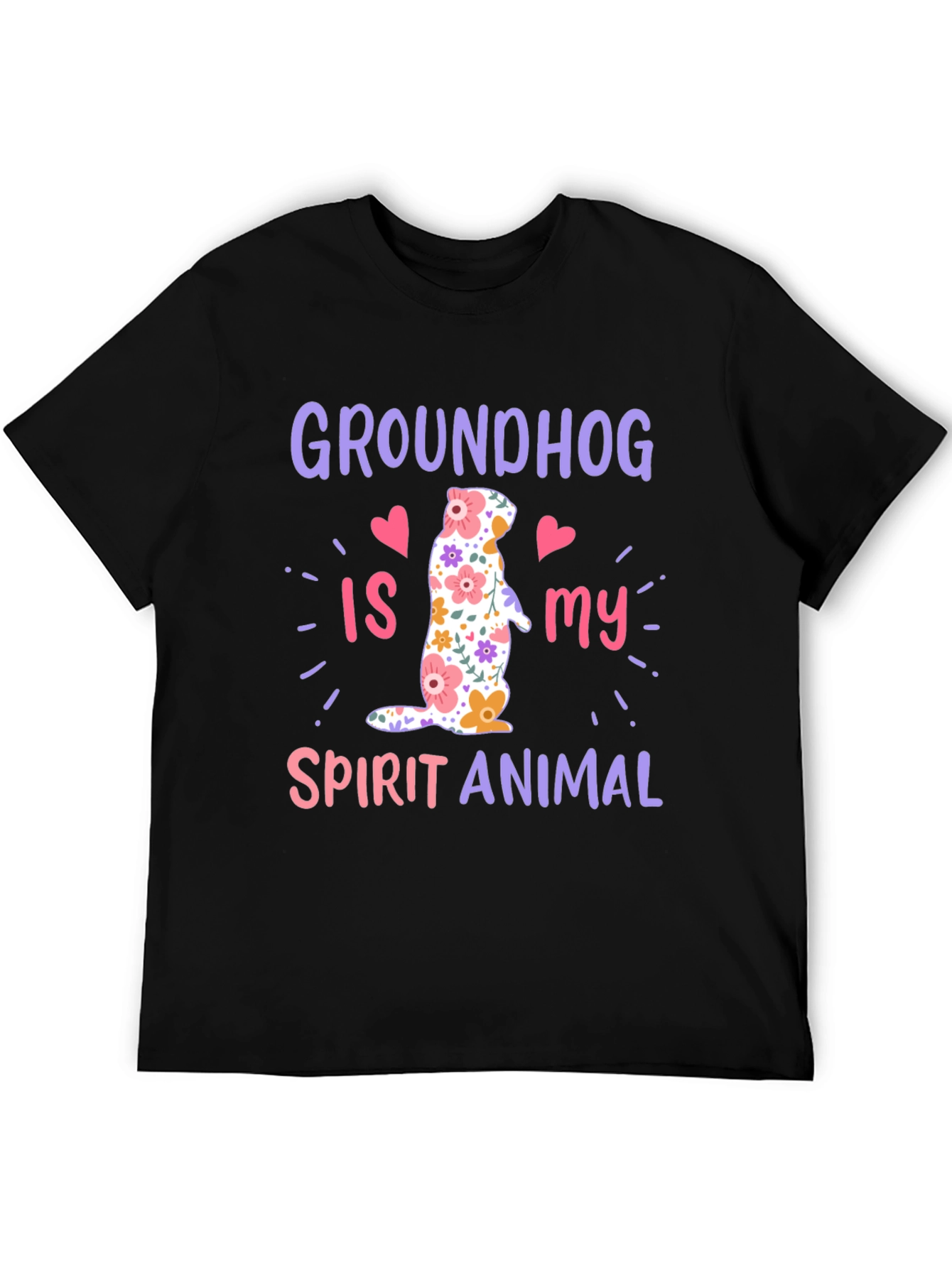 Black Groundhog Spirit Animal T-Shirt Funny Floral Design view 5