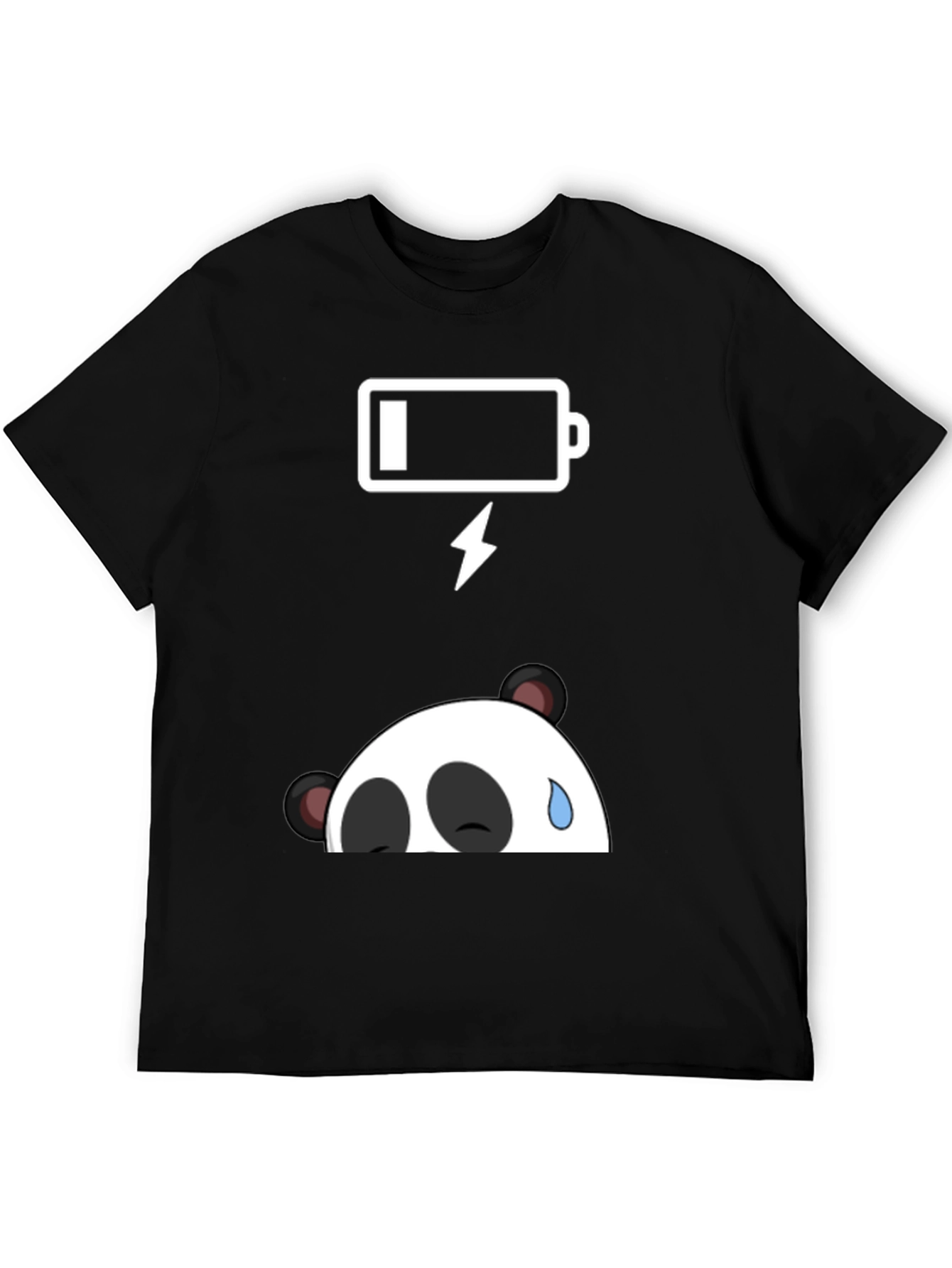 Black Funny Panda Low Battery Graphic Tee - Black Cotton T-Shirt view 5