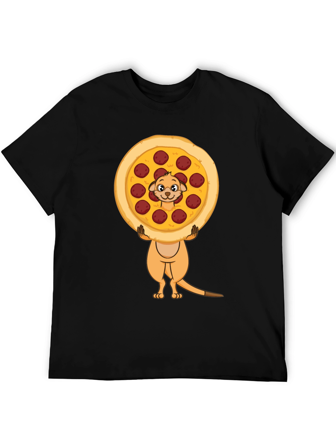 Black Funny Meerkat Pizza Lover Black T-Shirt view 5