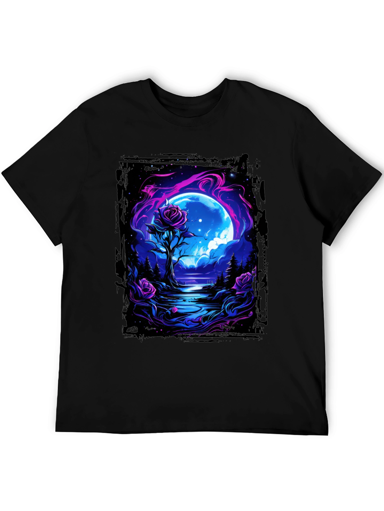 Black Mystic Moonlit Rose Graphic Tee view 5