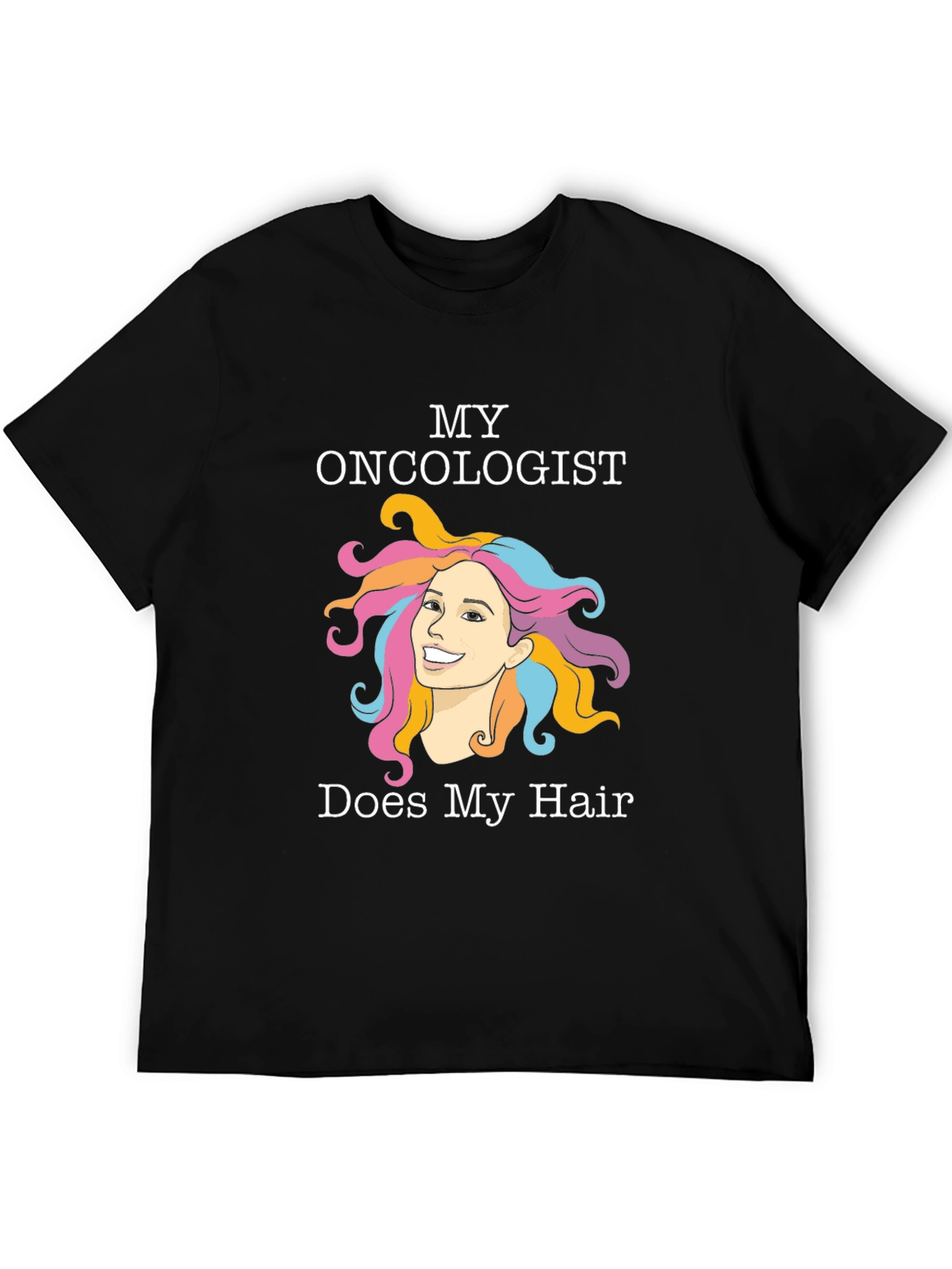 Black Funny Oncology T-Shirt - Hair Design view 5