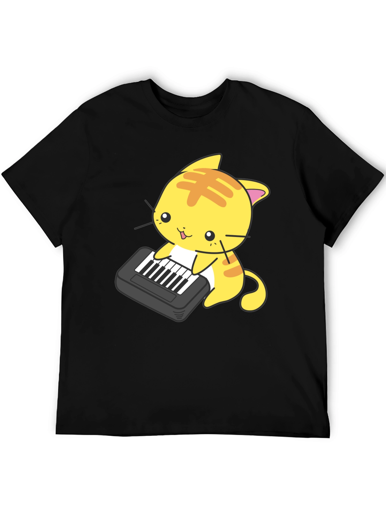 Black Cute Cat Keyboard T-Shirt view 5
