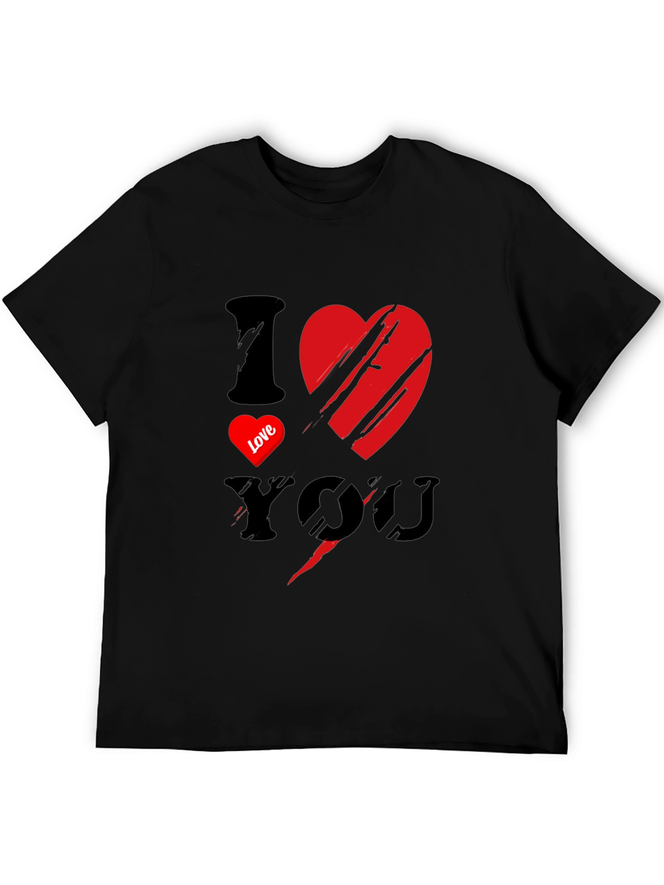 Black I Love You Graphic Print Men's Black T-Shirt view 5