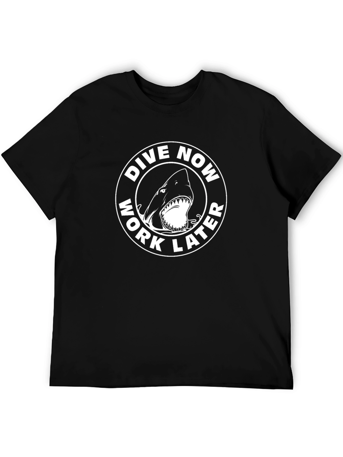Black Dive Now Work Later Shark T-Shirt view 5