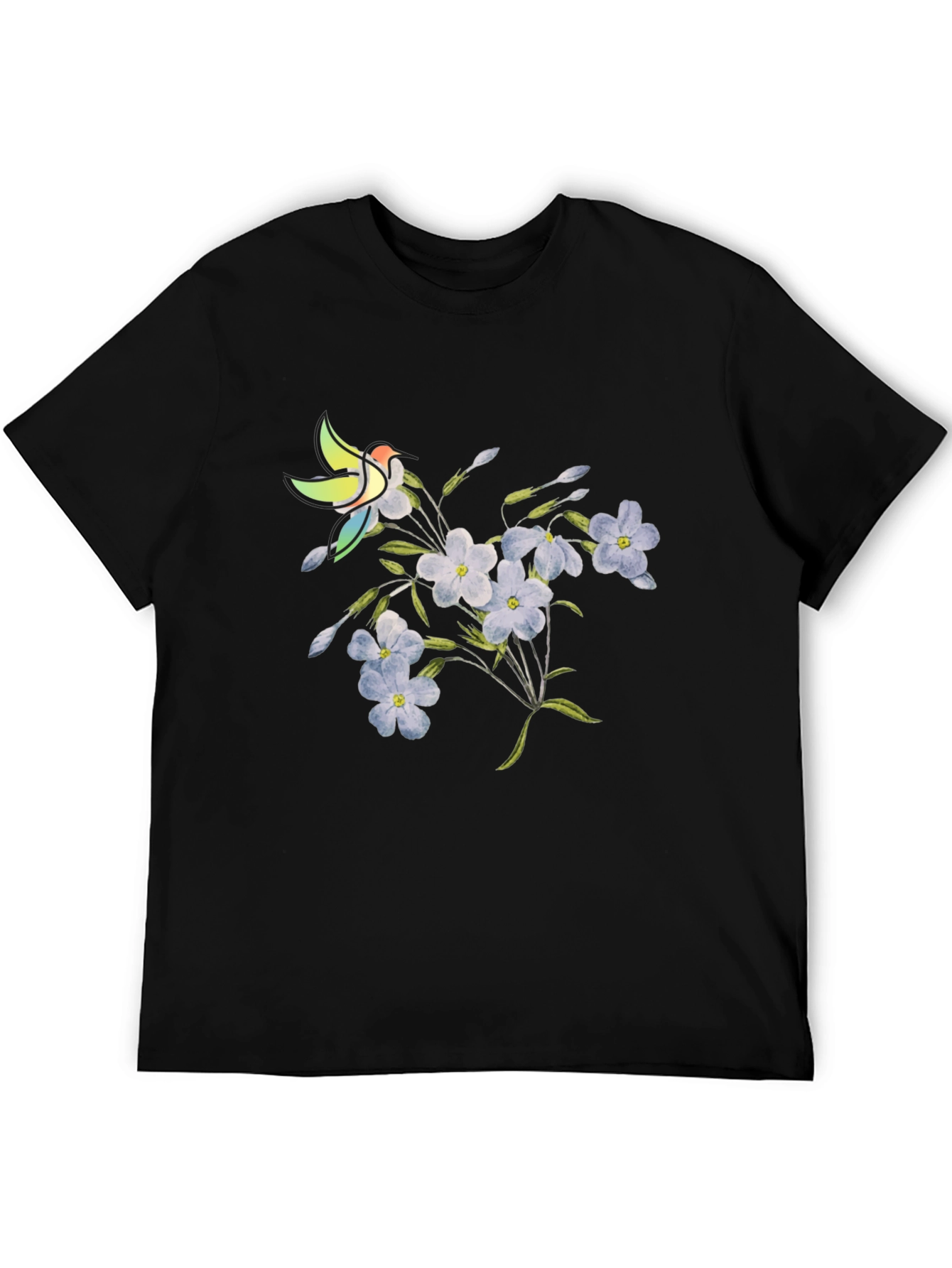 Black Floral & Bird Graphic Tee - Casual Black T-Shirt view 5
