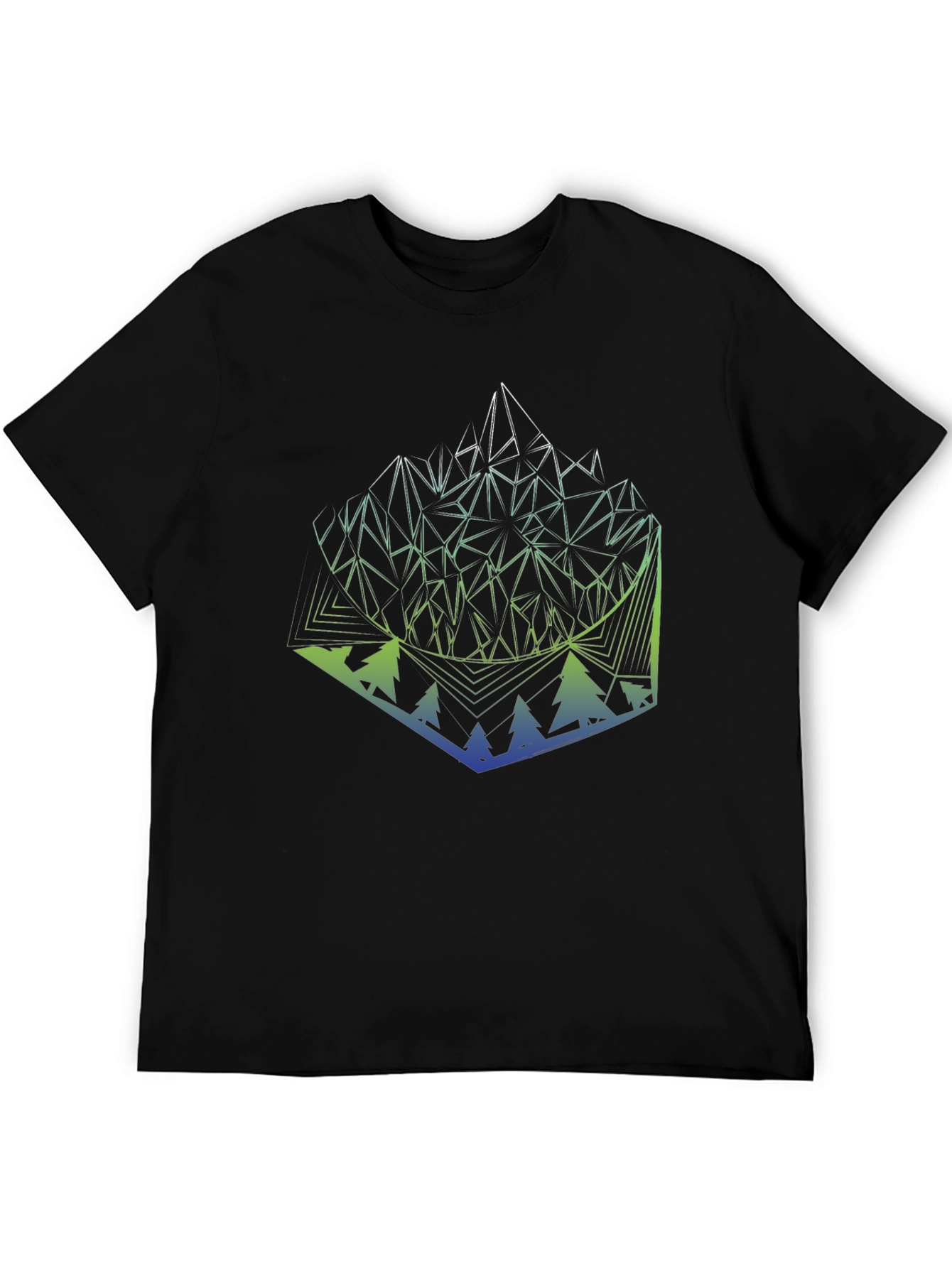 Black Geometric Mountain & Forest Graphic Tee - Modern Style view 5