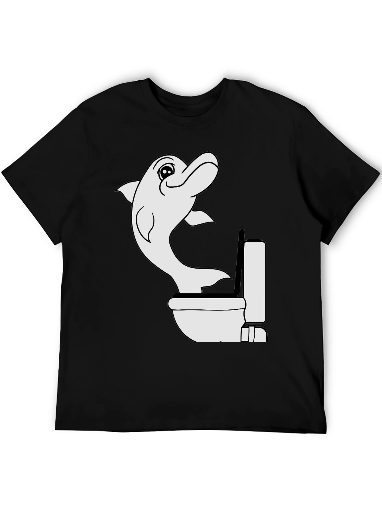 Black Dolphin Toilet Humor Black T-Shirt view 5