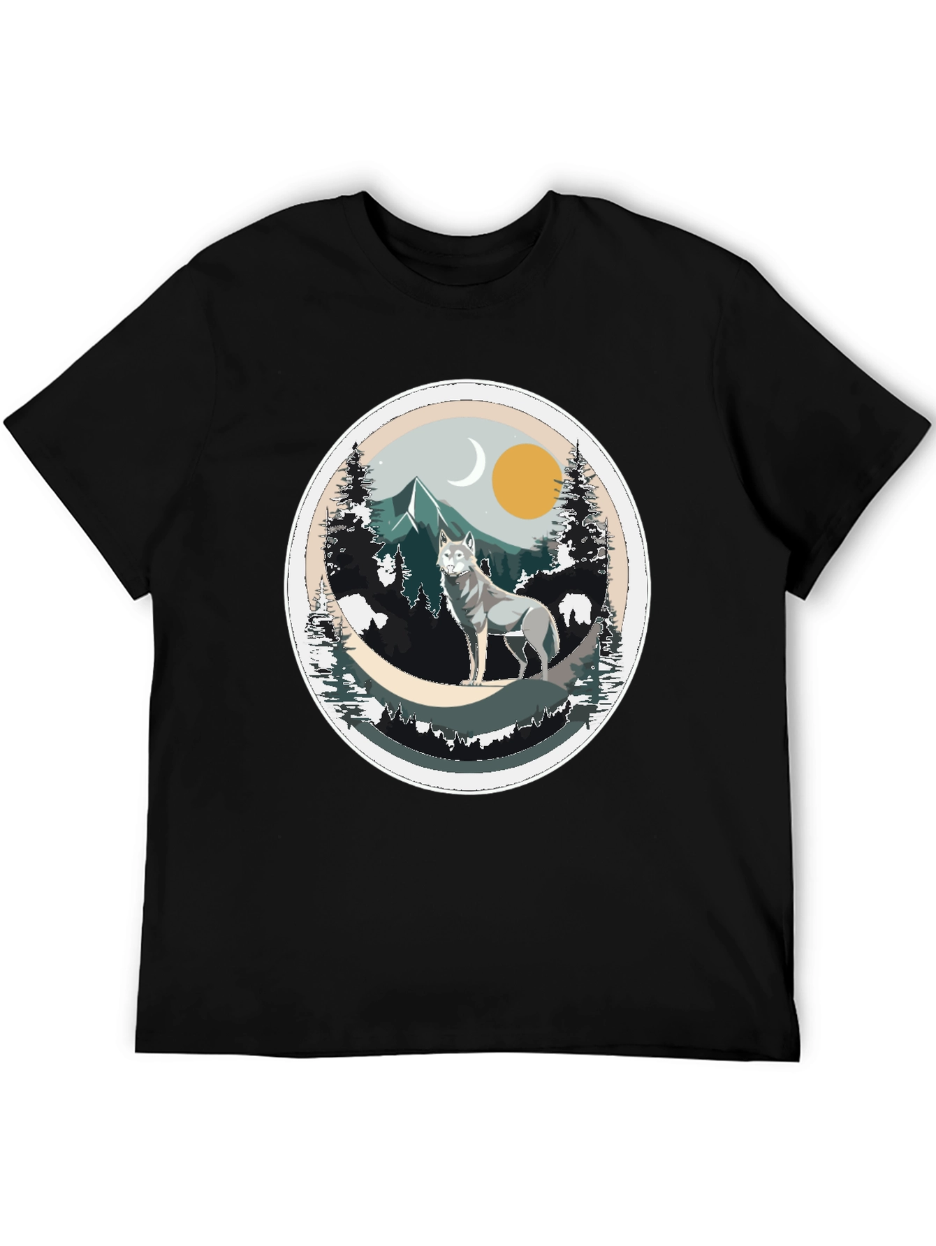 Black Wolf Mountain Graphic Tee - Nature Inspired T-Shirt view 5