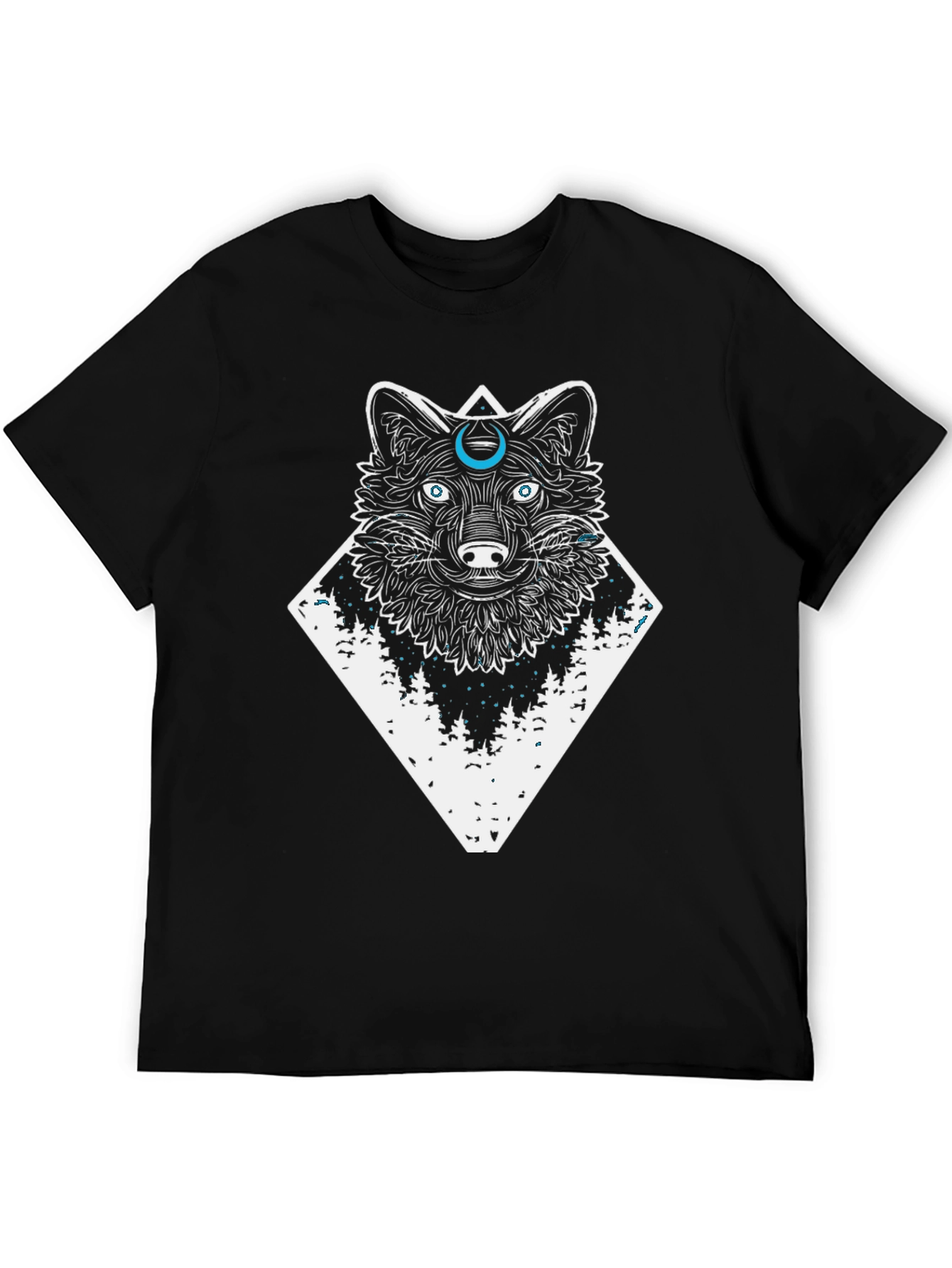 Black Wolf & Moon Graphic Tee - Black Cotton T-Shirt view 5