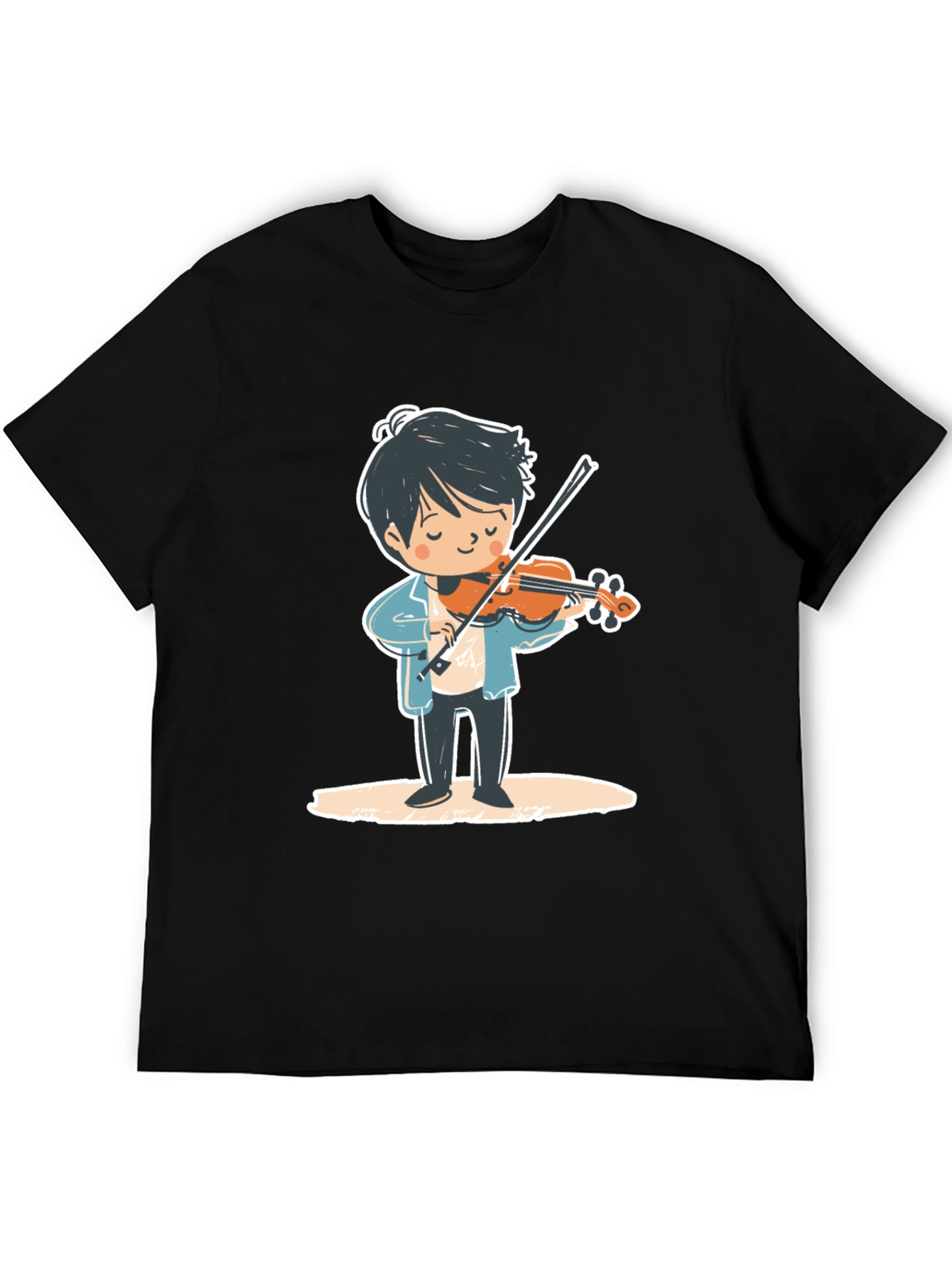 Black Violinist Cartoon Graphic Tee - Unisex Black T-Shirt view 5