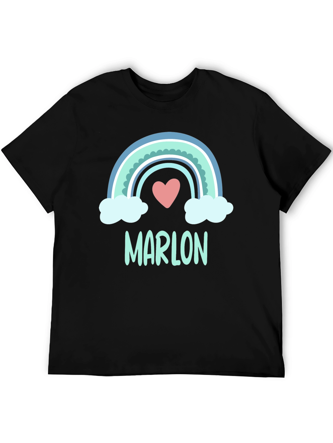 Black Personalized 'Marlon' Rainbow Heart T-Shirt view 5