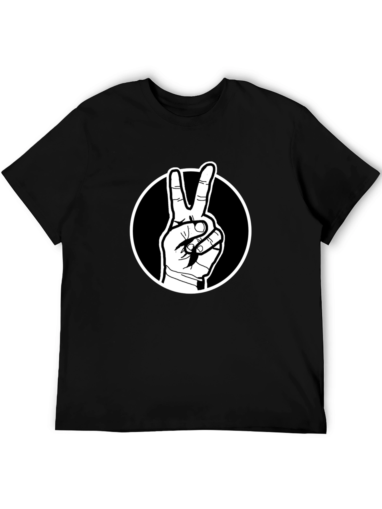 Black Peace Sign Graphic Tee - Black Cotton T-Shirt view 5