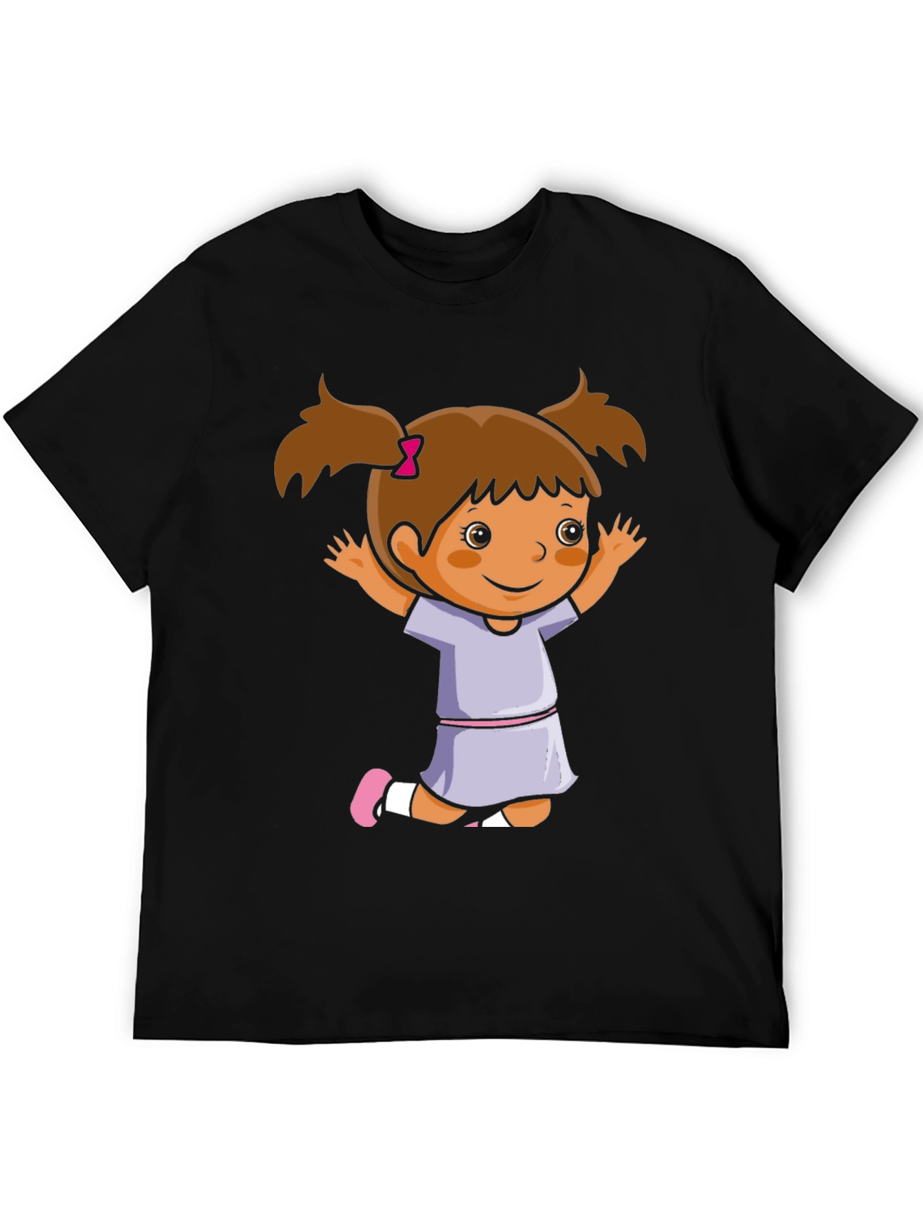 Black Cute Girl Cartoon Black T-Shirt view 5