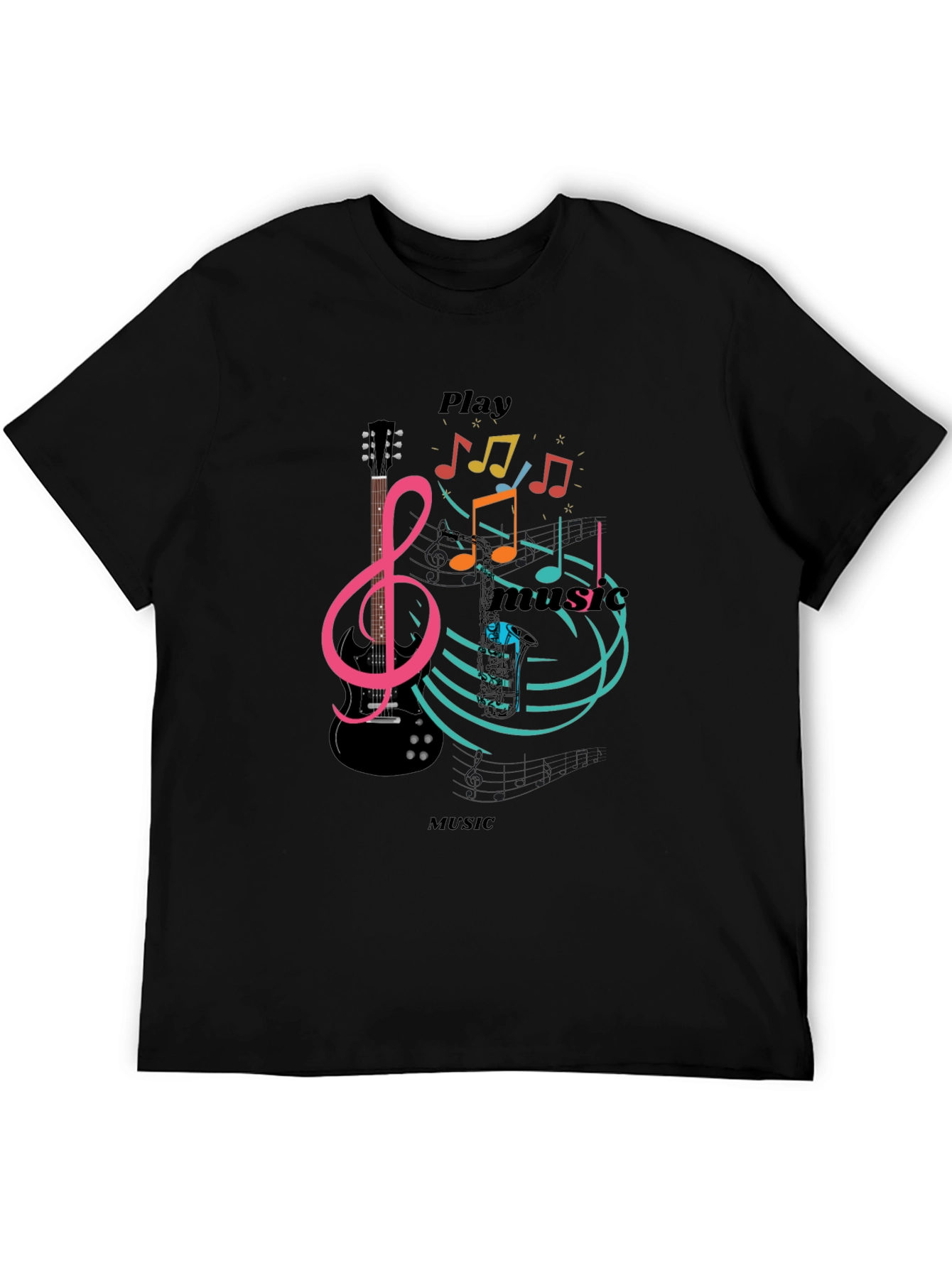 Black Play Music Graphic T-Shirt - Stylish Black Tee view 5