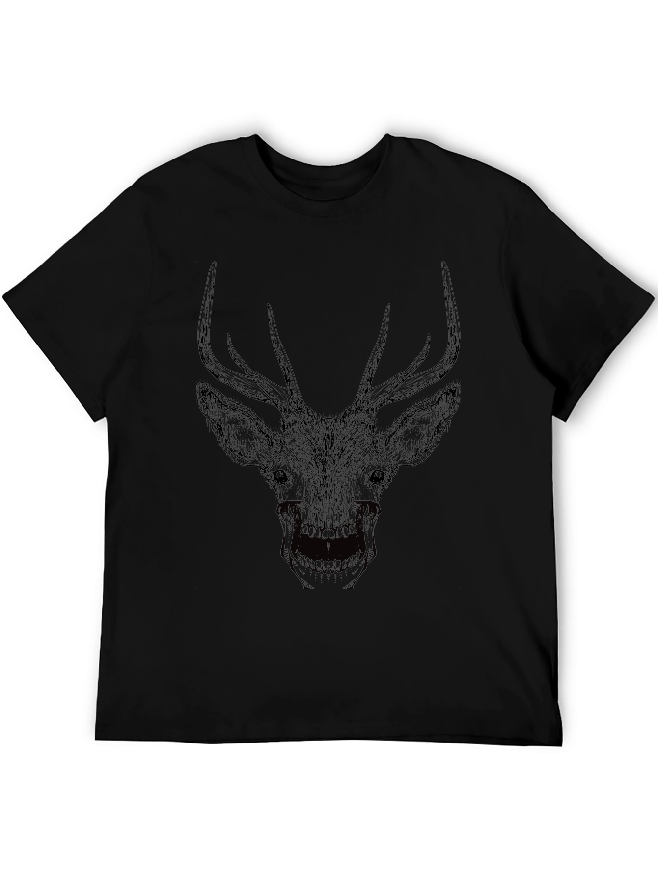 Black Men's Black Deer Skull Graphic Tee view 5