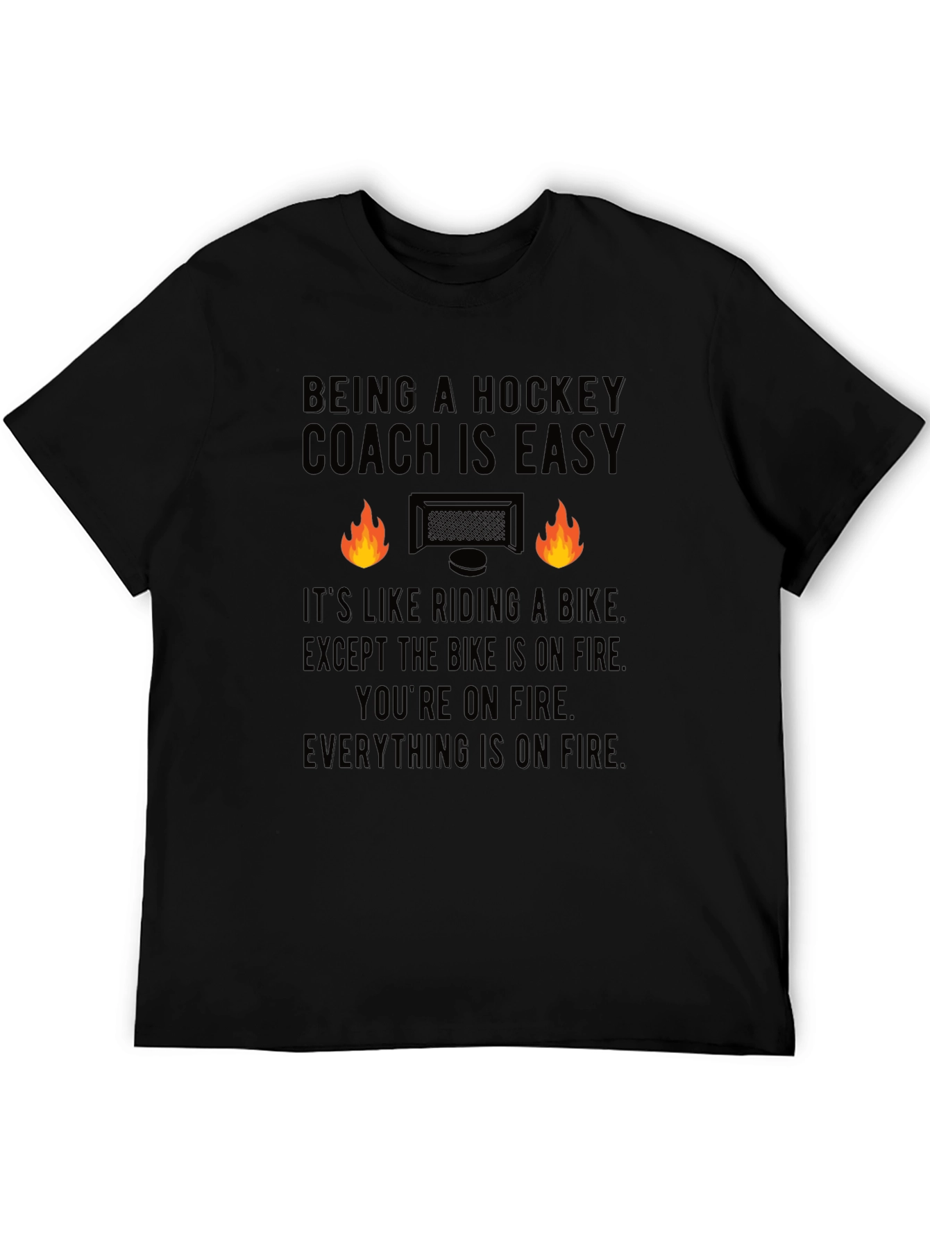 Black Hockey Coach T-Shirt - Funny On Fire Design view 5