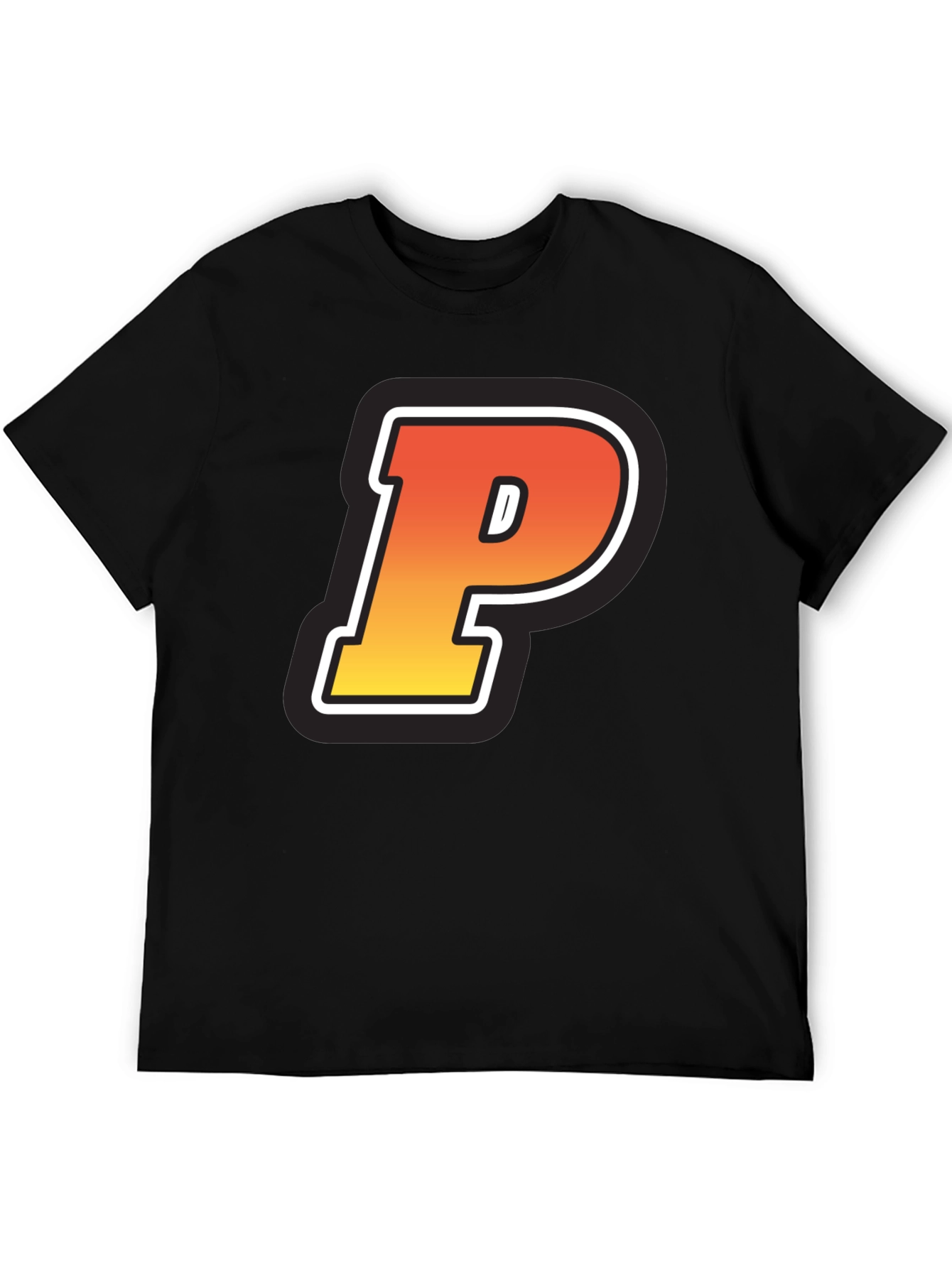 Black Retro P Letter T-Shirt - Black Cotton Tee view 5