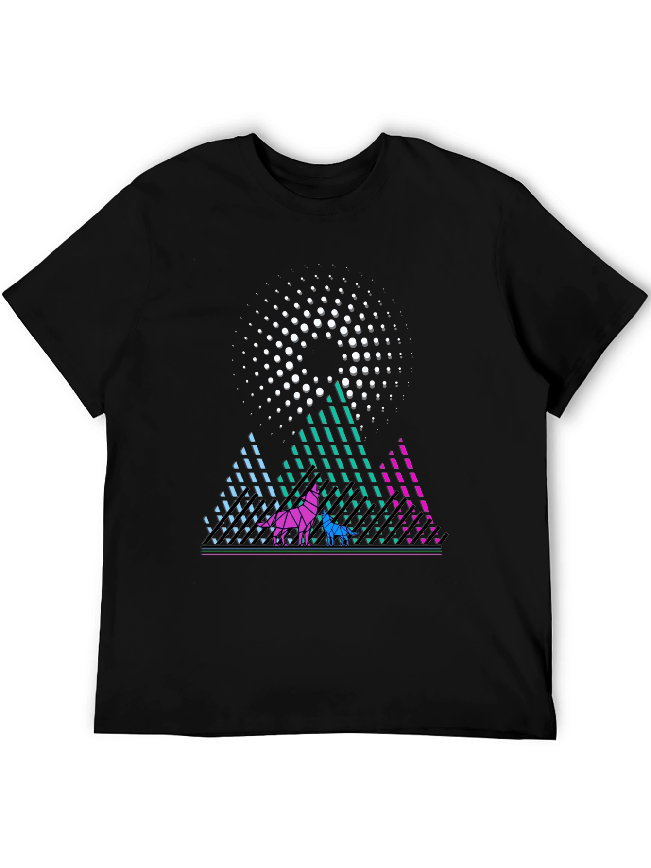 Black Geometric Wolves T-Shirt view 5