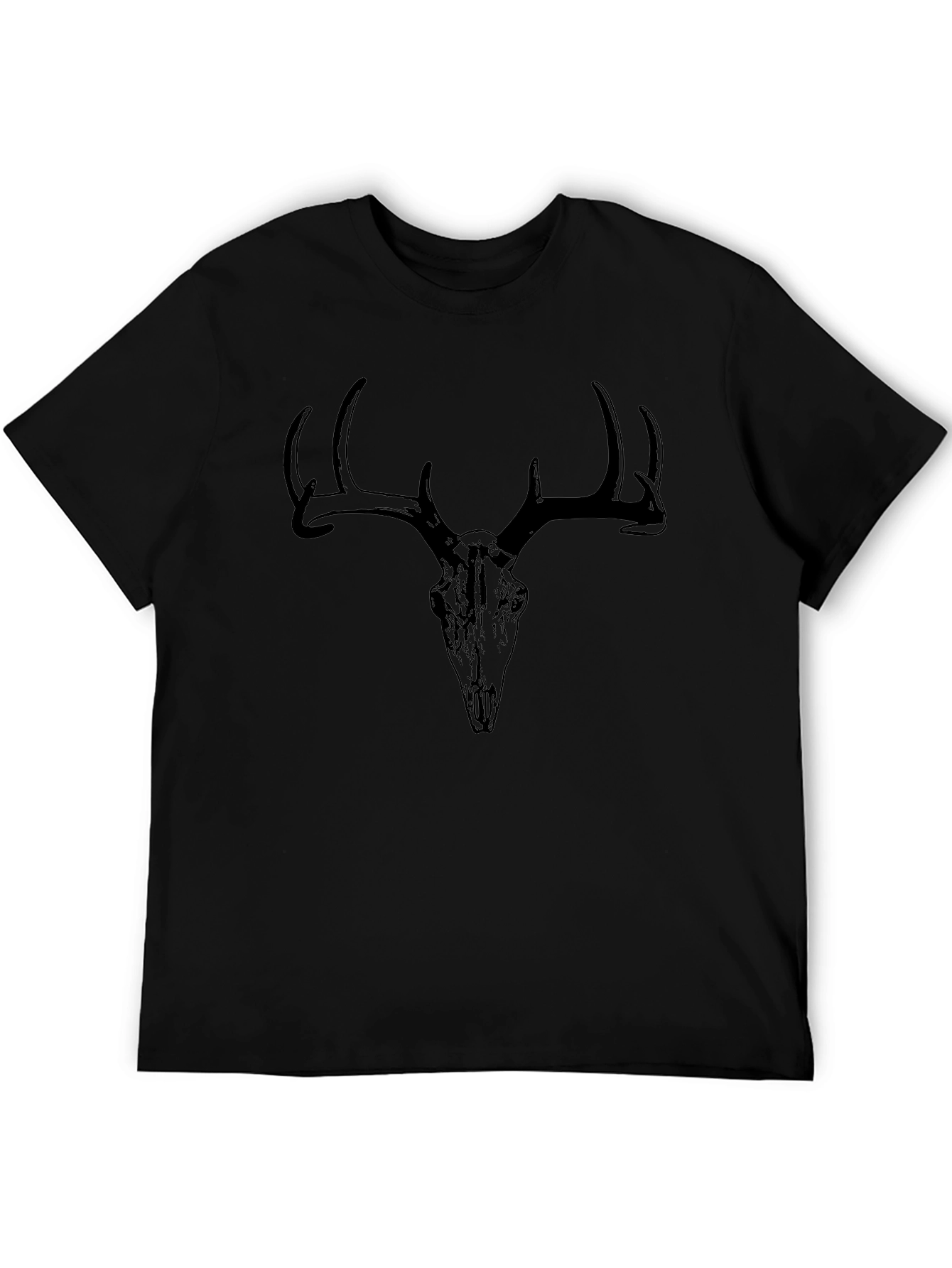 Black Men's Black T-Shirt with Deer Skull Graphic view 5