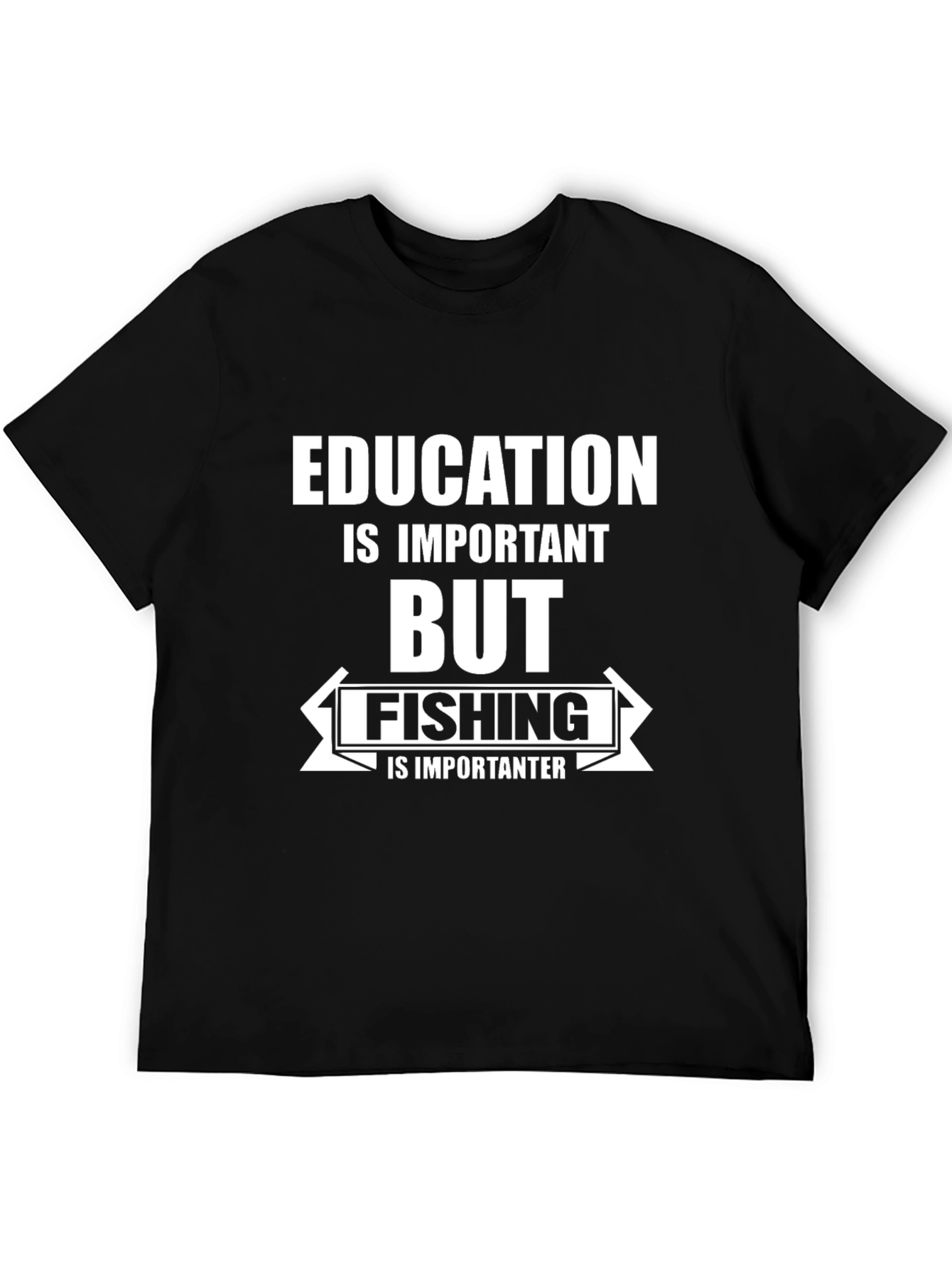 Black Funny Fishing T-Shirt: Education is Important view 5