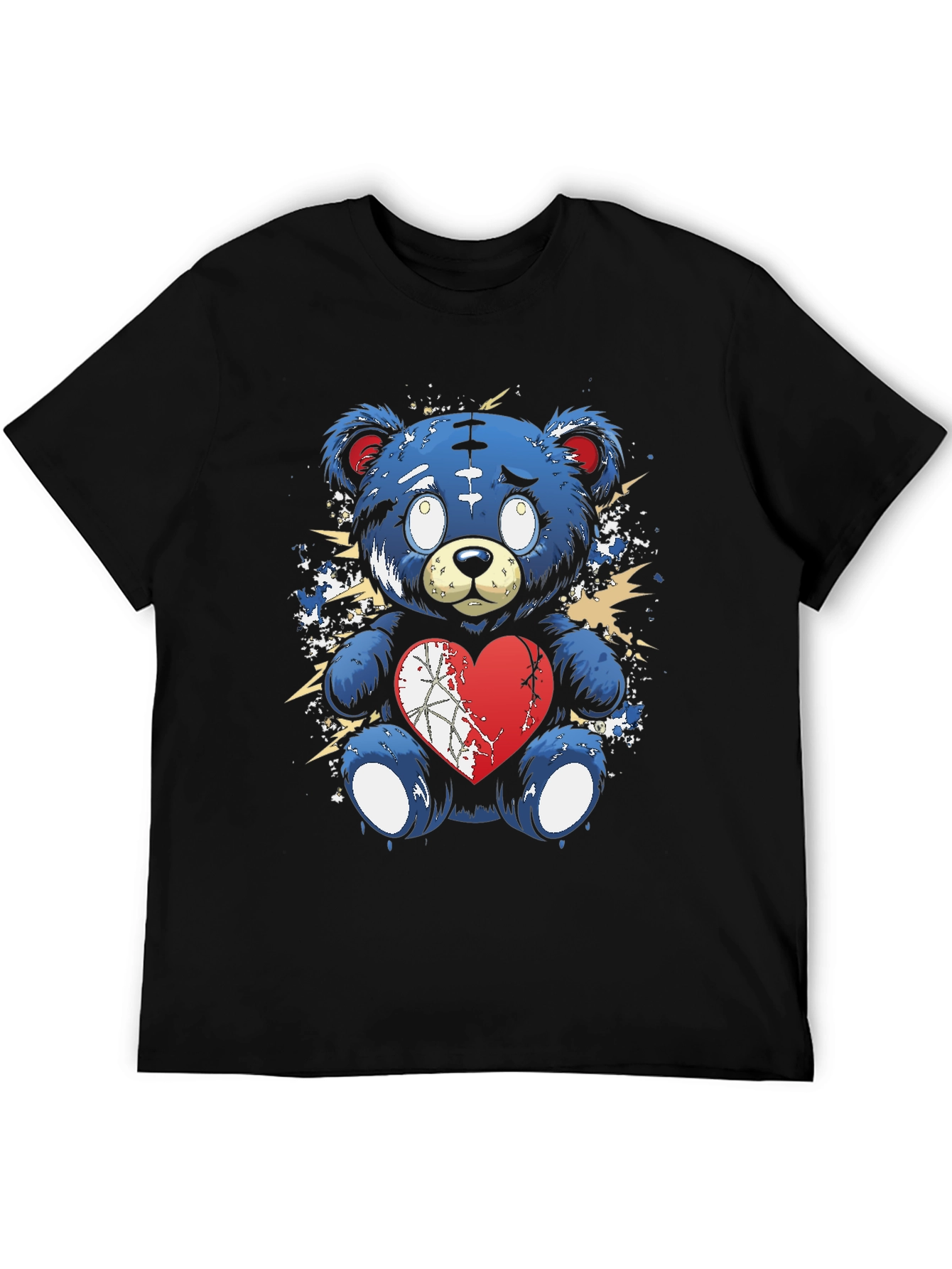 Black Broken Heart Teddy Bear Graphic Tee - Black view 5