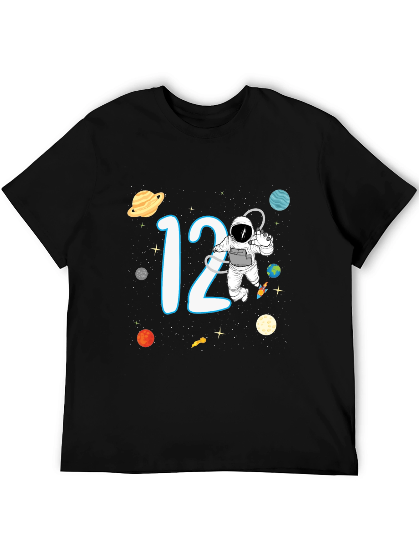 Black 12th Birthday Space Adventure T-Shirt view 5