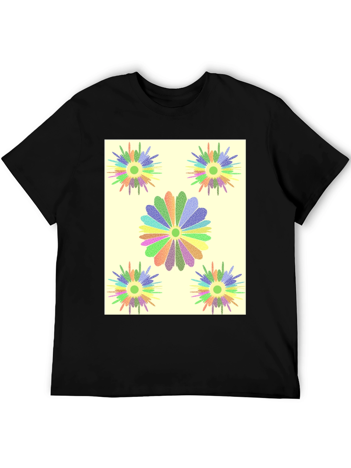 Black Floral Burst Graphic Tee - Black Cotton T-Shirt view 5