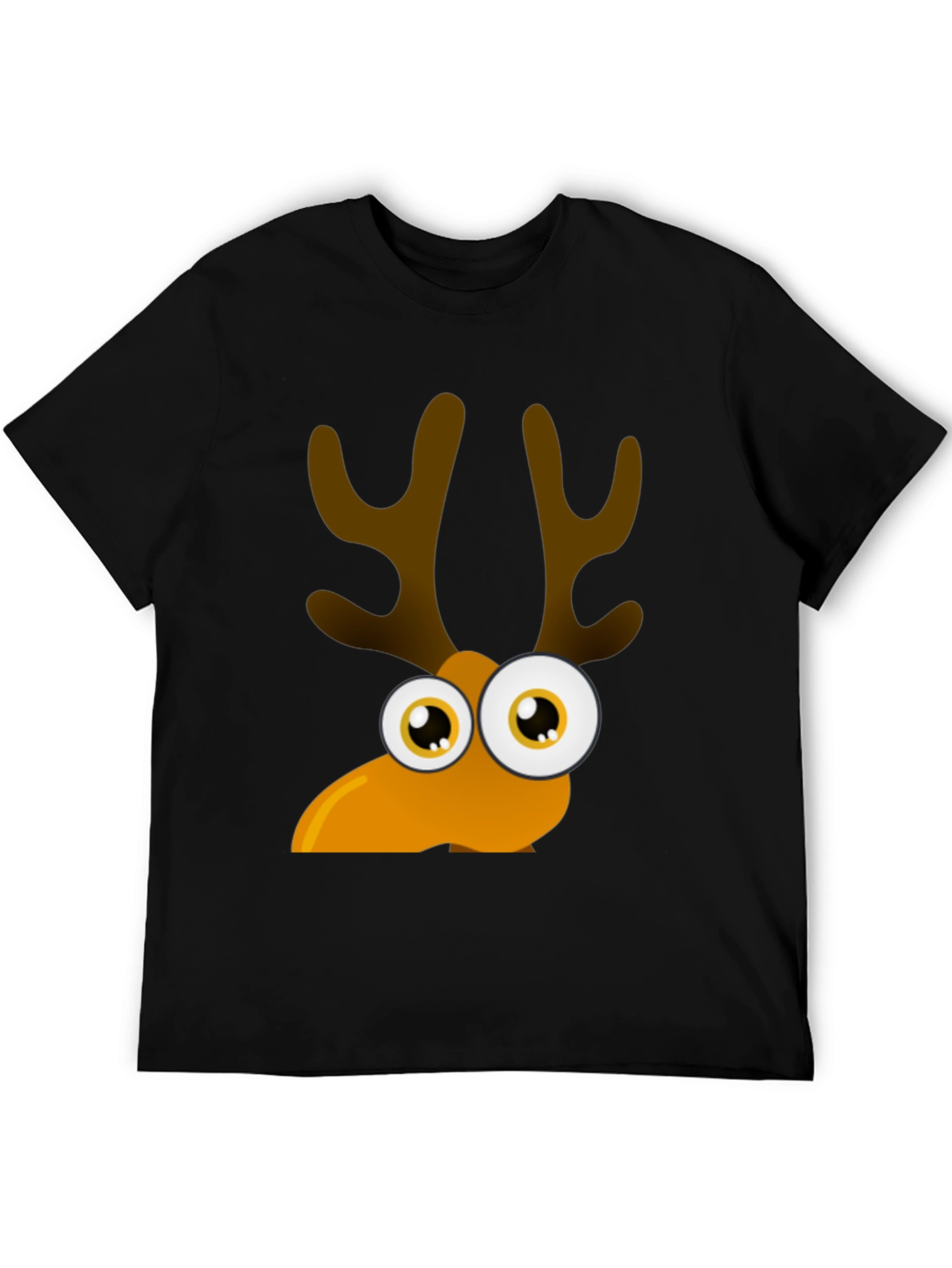 Black Funny Cartoon Reindeer Graphic Tee view 5