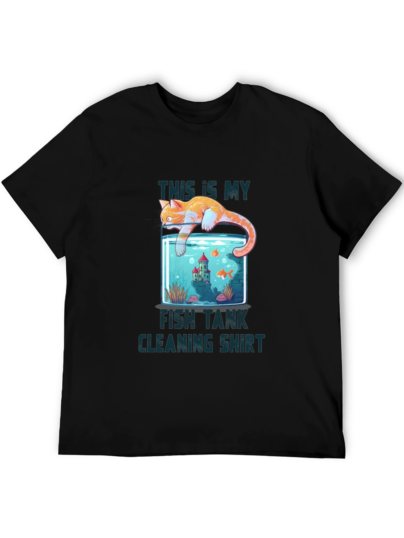 Black Cat Fish Tank Cleaning T-Shirt view 5