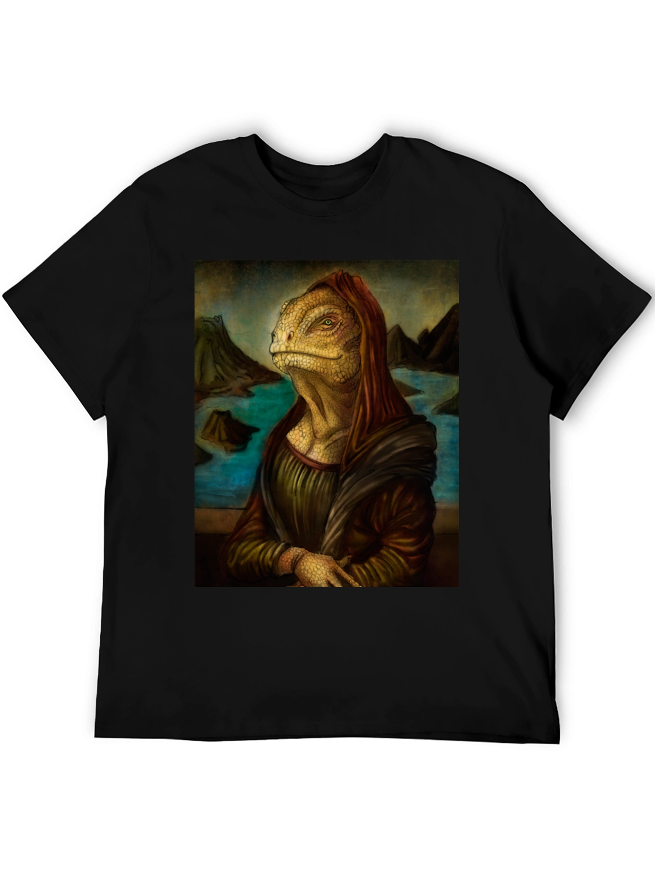 Black Lizard Mona Lisa Black T-Shirt view 5
