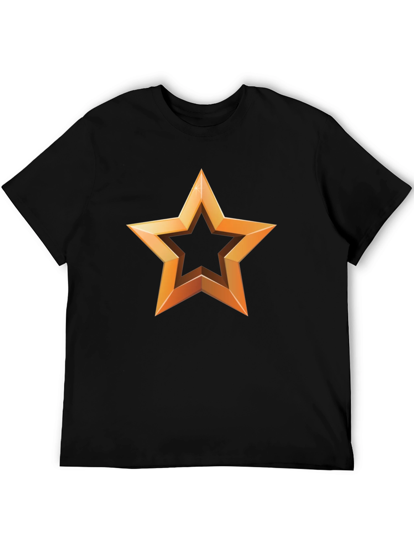 Golden Star Graphic Print Black T-Shirt - 5