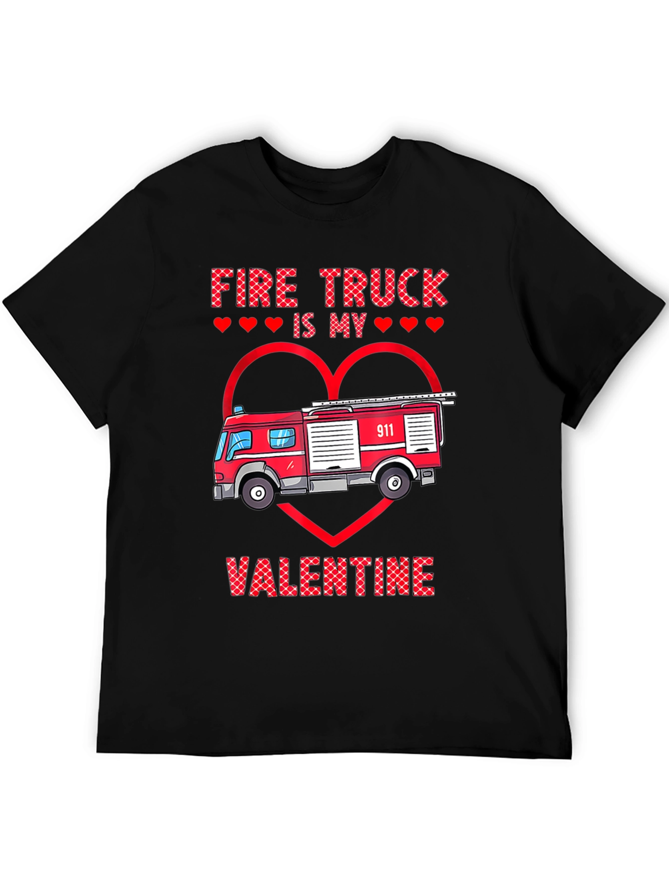 Black Fire Truck Valentine's Day Graphic Tee view 5