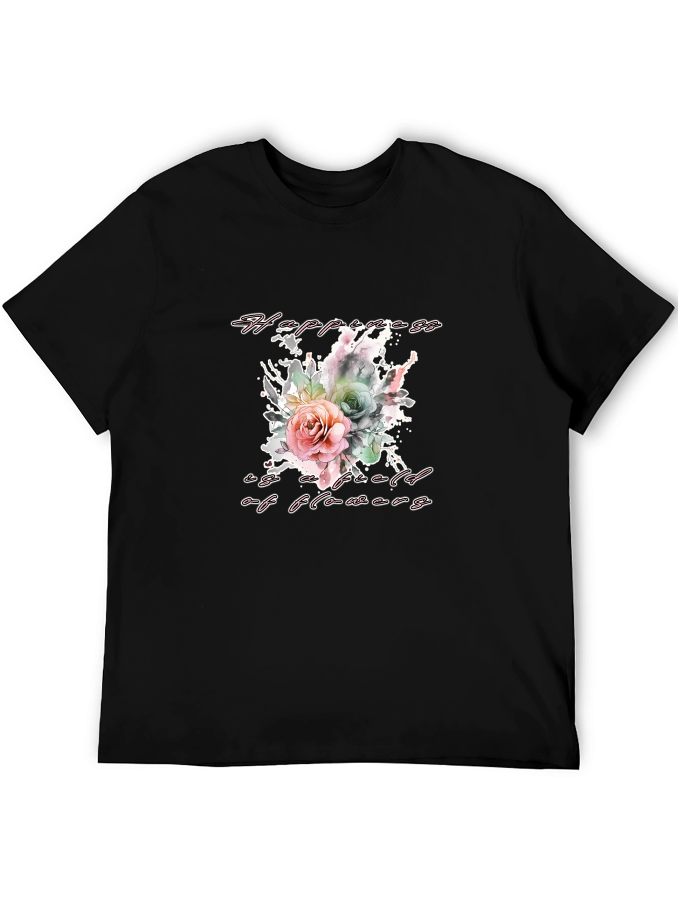 Black Floral Happiness T-Shirt - Stylish & Comfortable view 5