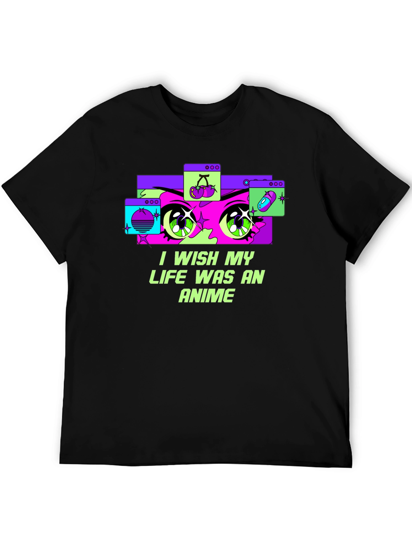 Black I Wish My Life Was Anime Graphic T-Shirt view 5