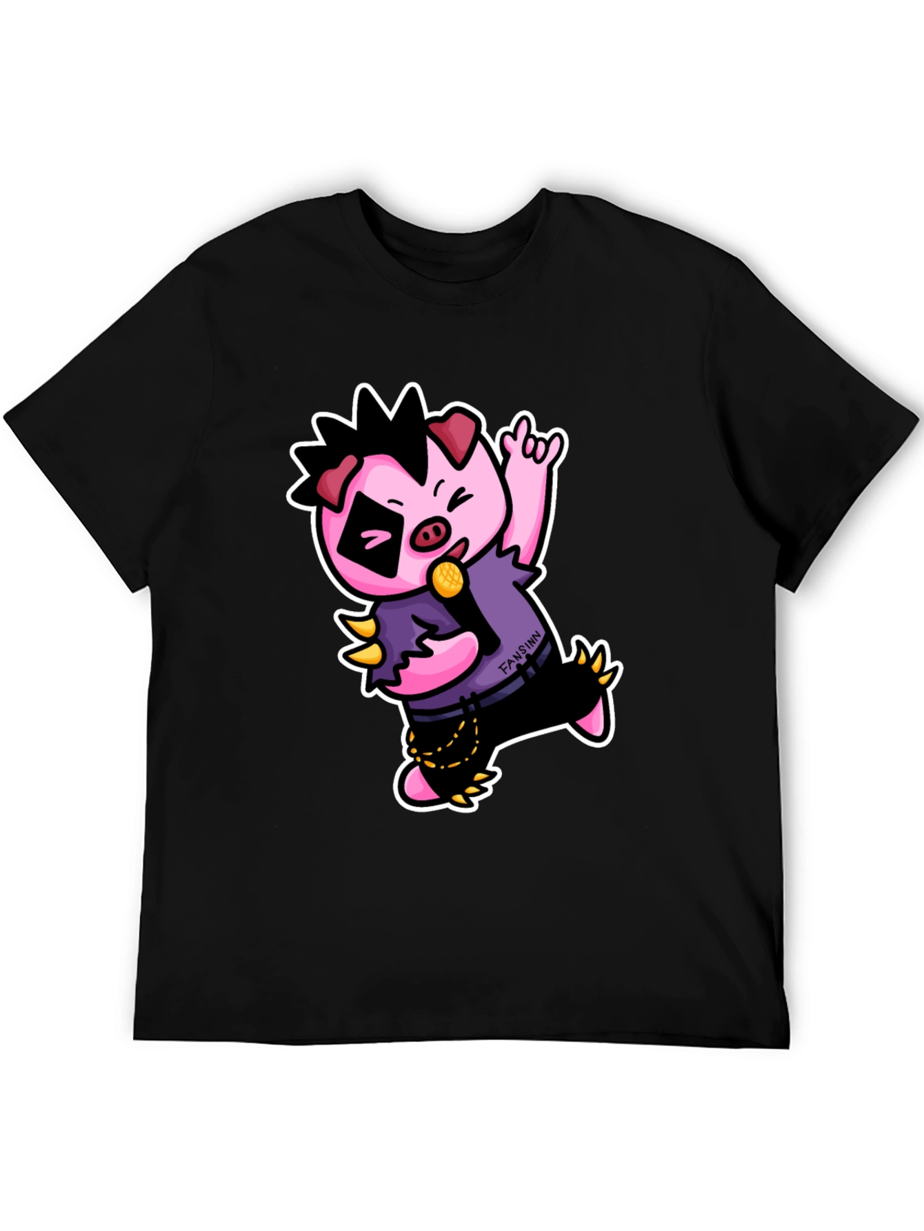 Black Cool Punk Pig T-Shirt - Black view 5