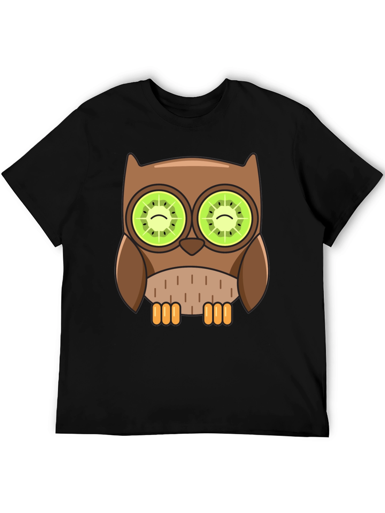 Black Whimsical Owl T-Shirt with Kiwi Eyes Design view 5