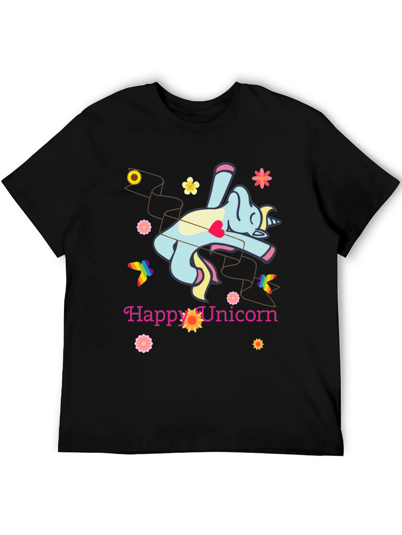 Black Happy Unicorn Graphic T-Shirt - Fun & Stylish! view 5