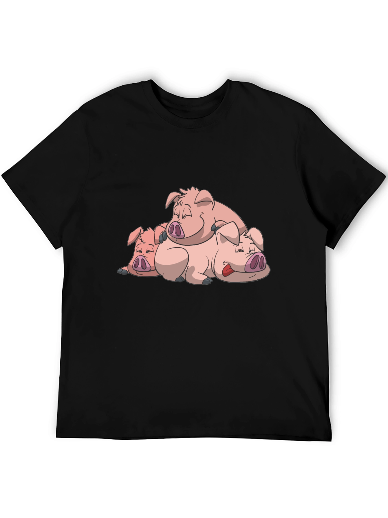 Black Cute Sleeping Pigs Black T-Shirt view 5