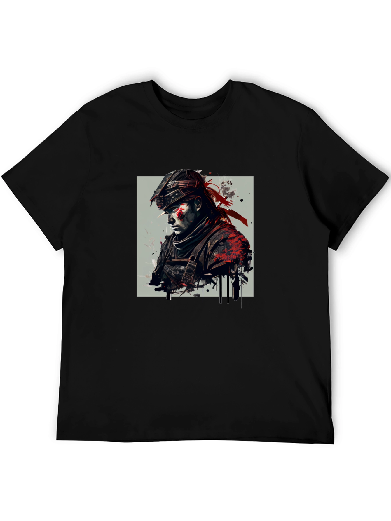 Black Edgy Warrior Graphic Tee - Black Cotton Blend view 5